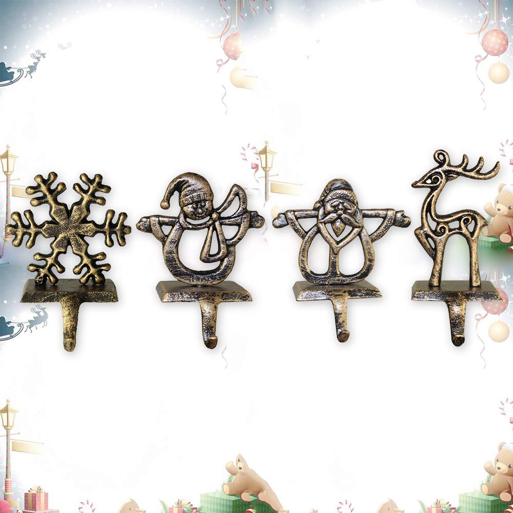 LittleGrass 4-Piece Metal Christmas Stocking Holders for Fireplace Mantel - Free Standing Xmas Stocking Hangers with Snowman Design - Holiday Home Decor for Tree, Fireplace & Indoor Festive Decorations - Perfect for Christmas Party, Family Gatherings & Winter Home Styling