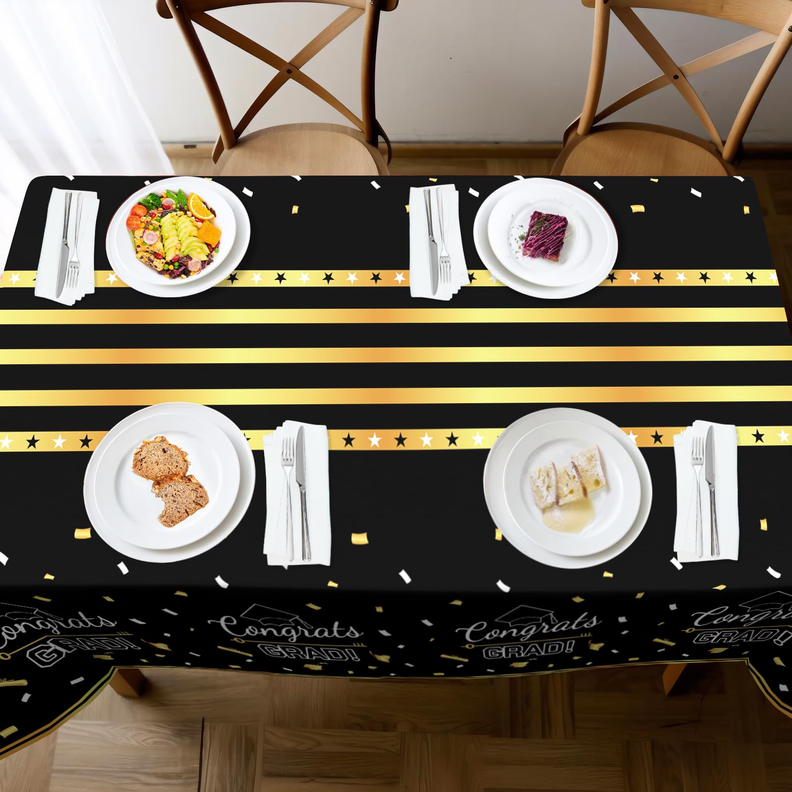 Childom 3 Pack Black and Gold Graduation Tablecloth 54