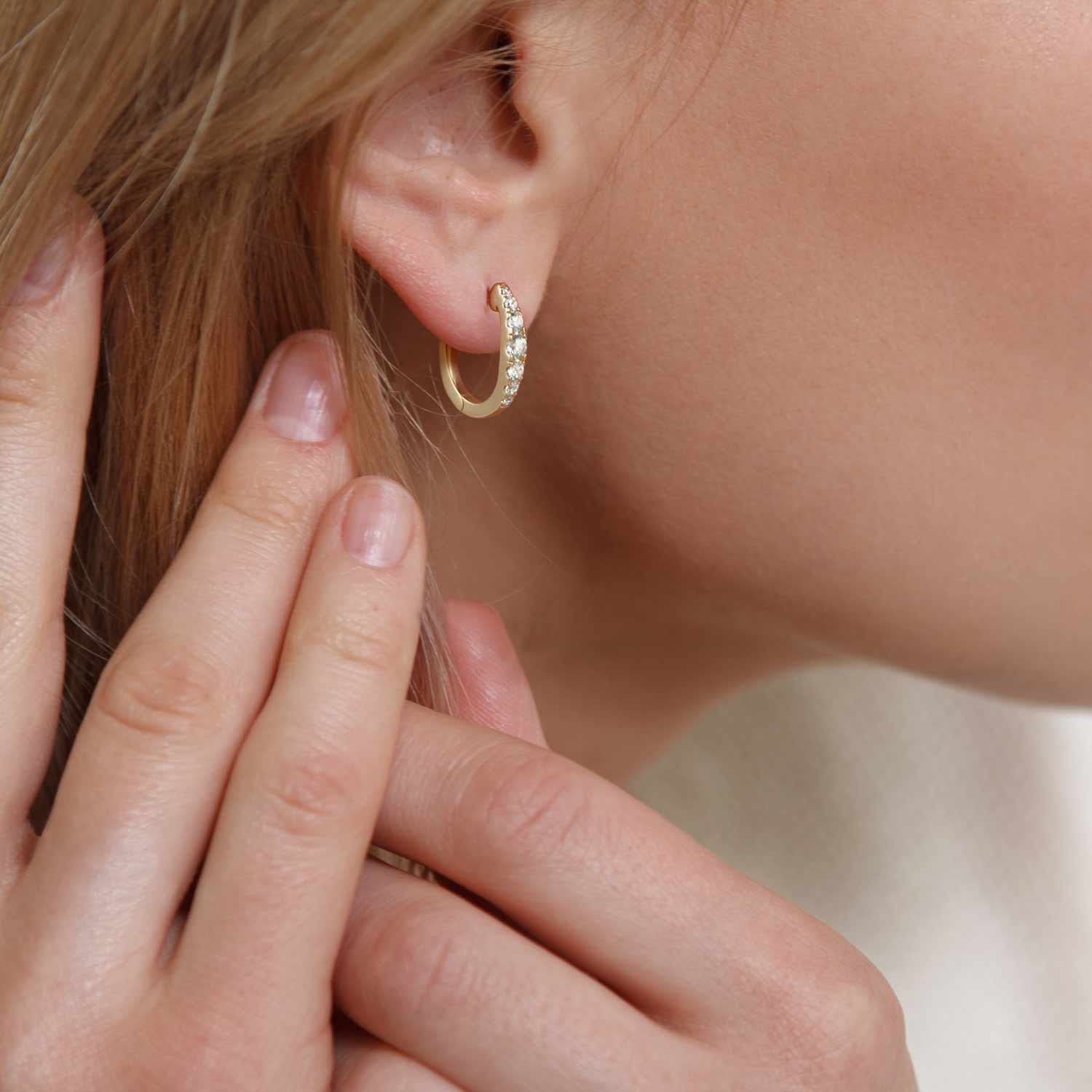 14K Gold Huggie Hoop Earrings for Women - 16MM U-Shaped Diamond CZ Earrings, Lightweight & Elegant Small Hoops | Perfect for Everyday Wear, Date Nights & Special Occasions