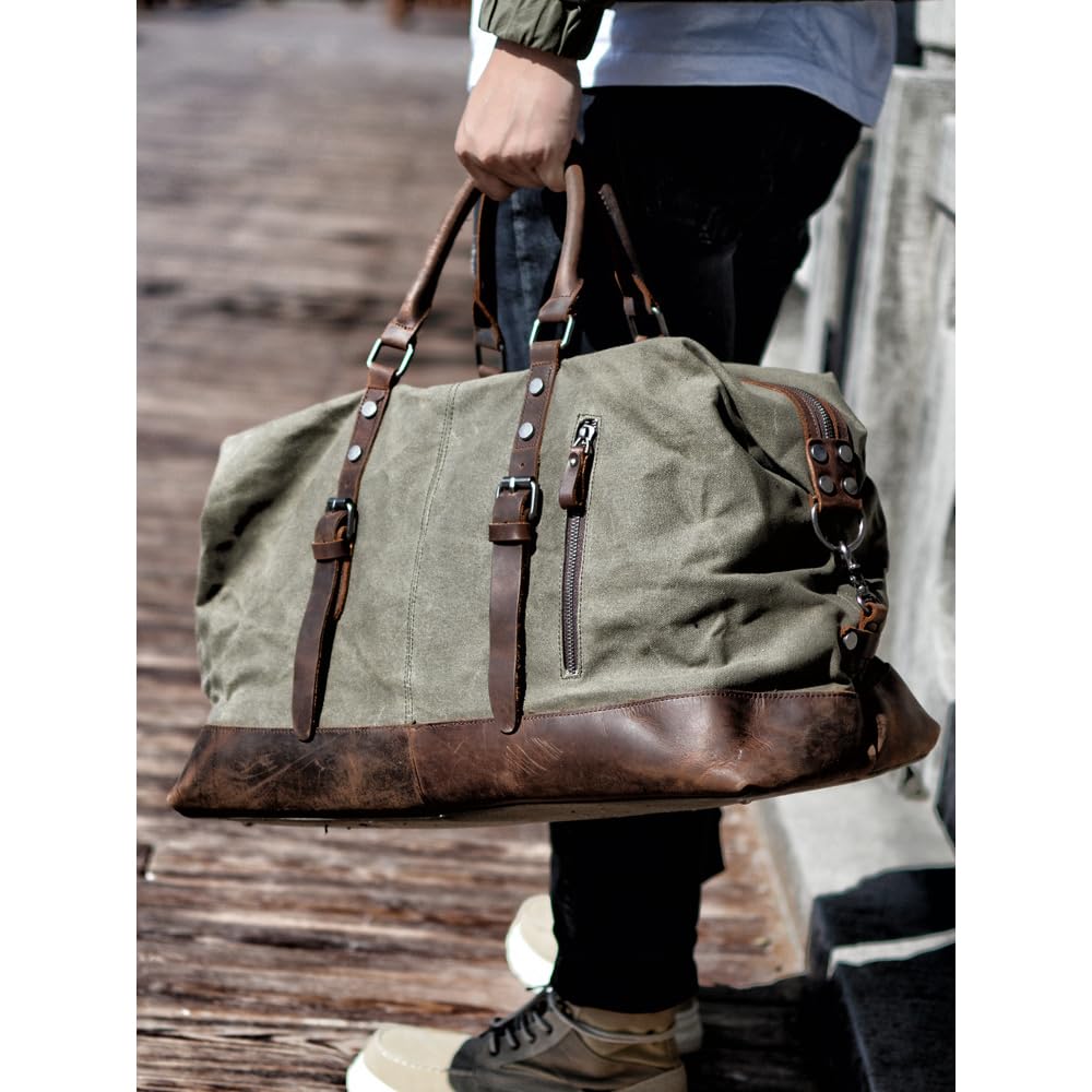 Men's Travel Gym Duffle Bag - Large Canvas Leather Tote for Weekend & Overnight Trips