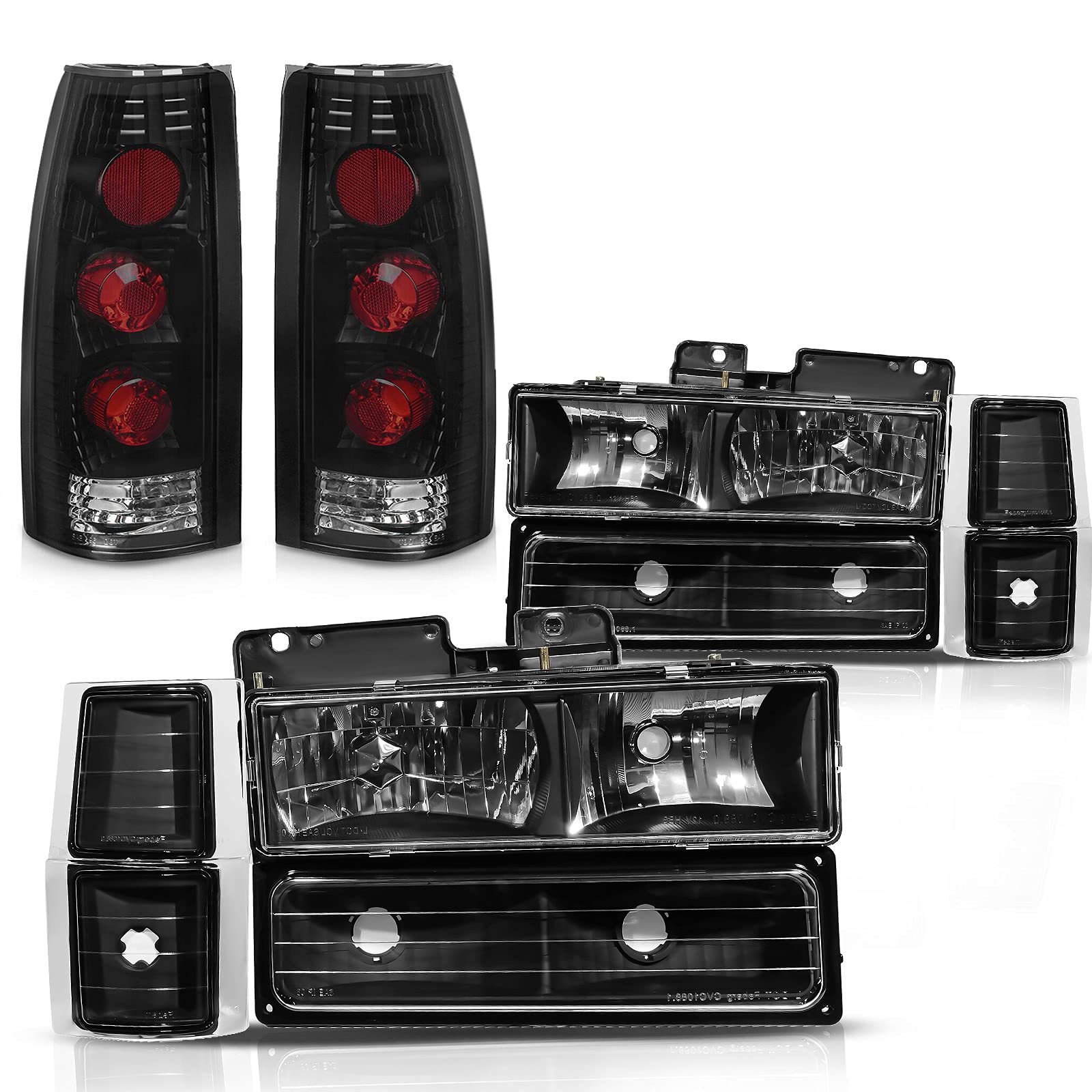 DWVO Headlights and Tail Lights Assembly Compatible with 1994-1998 Chevy C/K 1500, 1994-2000 Chevy C/K 2500/3500, 1995-1999 Chevy Tahoe - Black Housing Replacement Headlights with Smoke Lens Taillights Combo - Perfect for Off-Road, Night Driving, and Vehicle Restoration