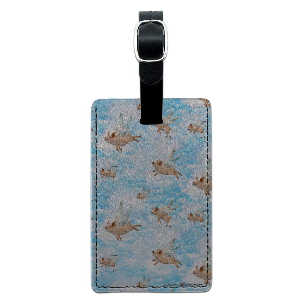 Pigs Could Fly Leather Luggage Tag - Rectangle ID Card Holder with Flying Clouds Design - Perfect for Travel, Suitcases & Backpack Identification