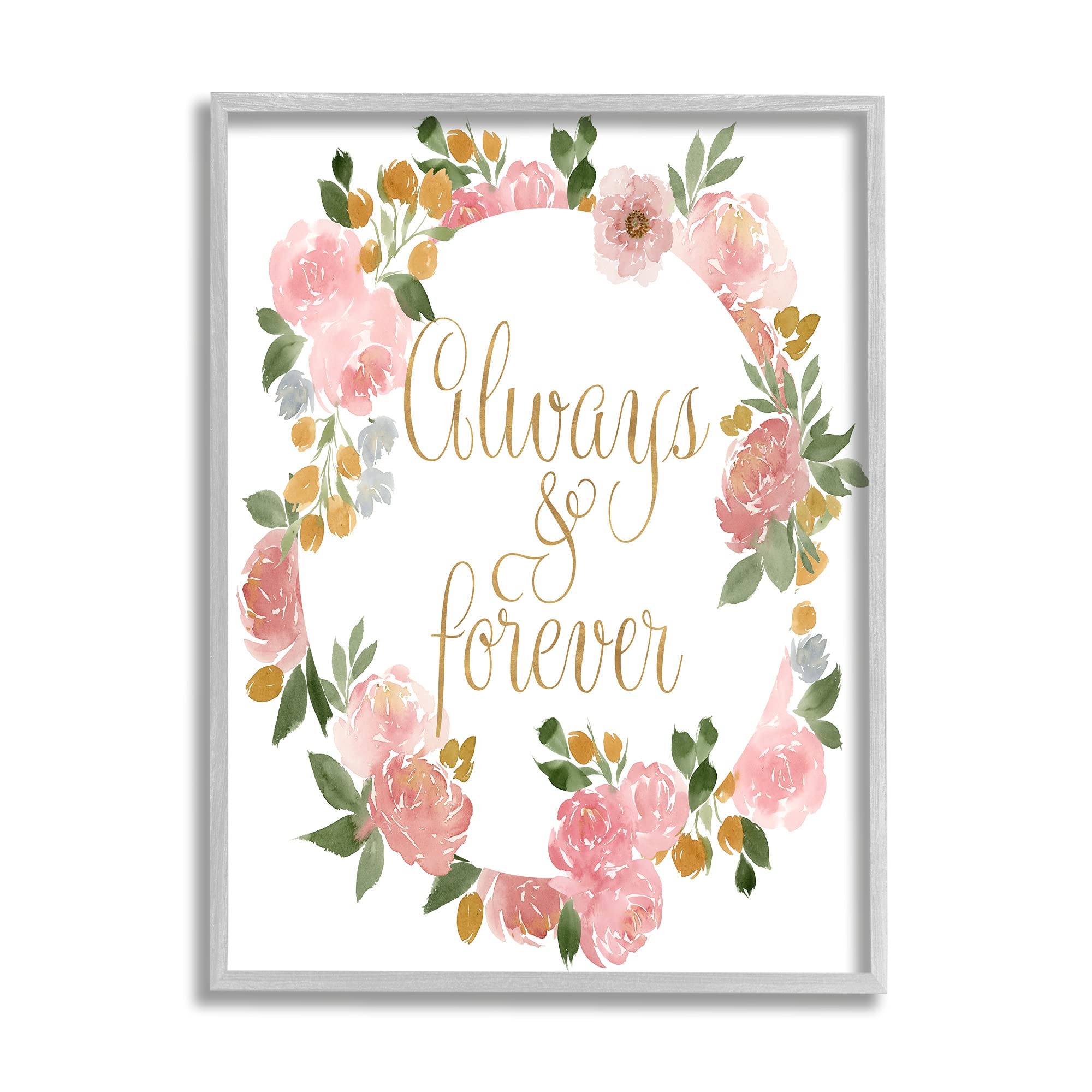 Stupell Industries Always and Forever Love Motivational Pink Rose Wreath Framed Wall Art - 24
