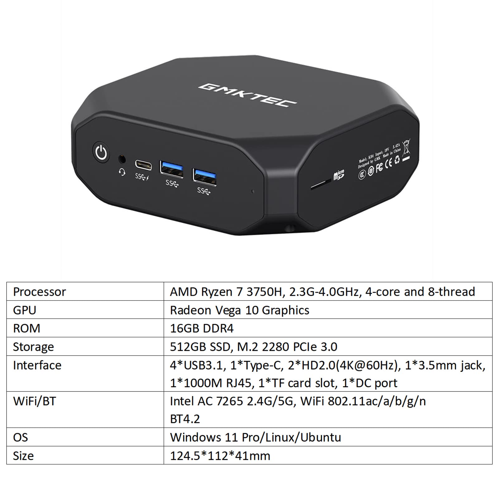 Lechnical KB4 Mini PC - AMD Ryzen 7 3750H, 16GB/512GB, Vega 10 GPU for Home & Office