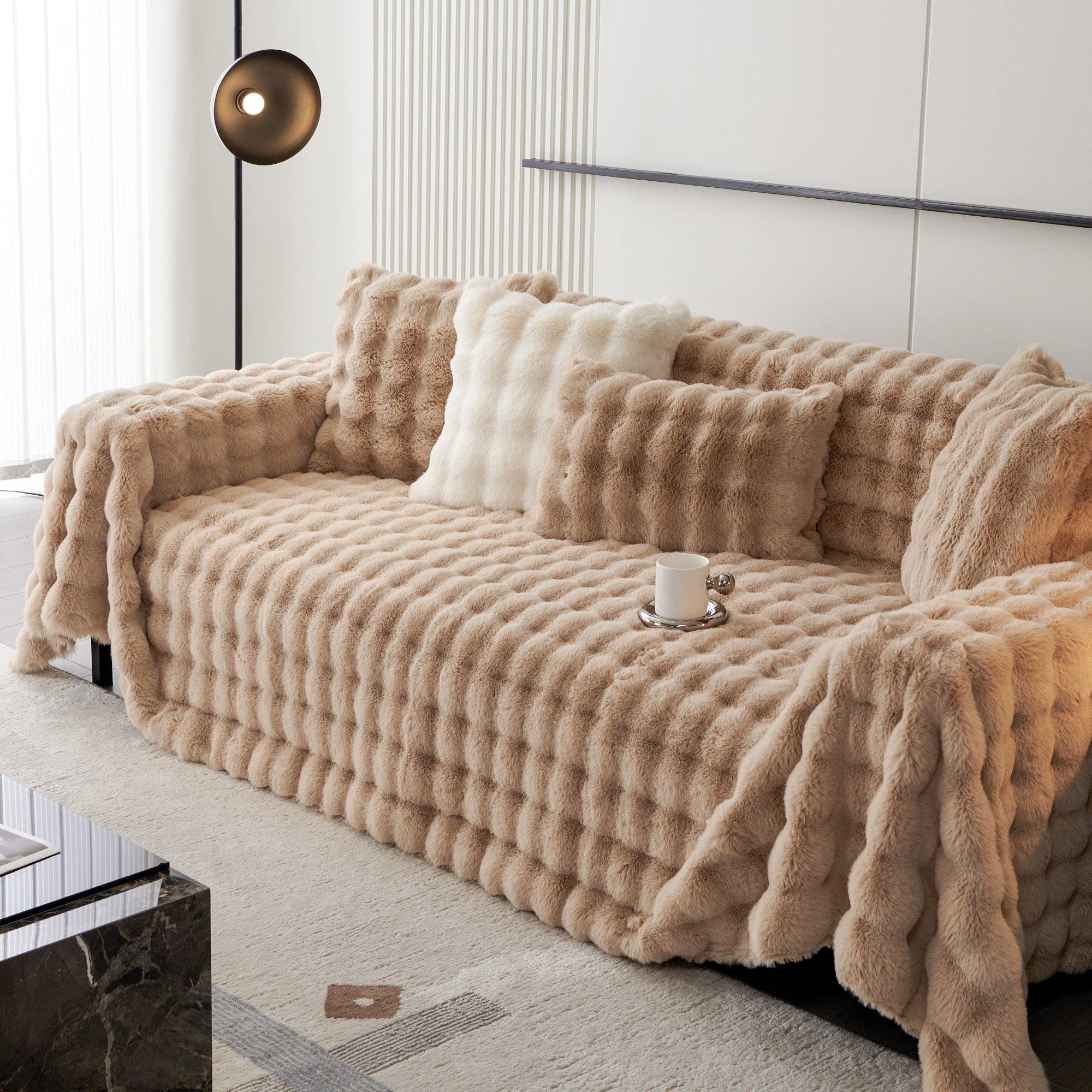 Premium Luxe Ripple Faux Fur Sofa Cover - Soft & Stylish Couch Protector for Living Room, Bedroom, Home Decor - Perfect for Pets, Kids & Winter Comfort