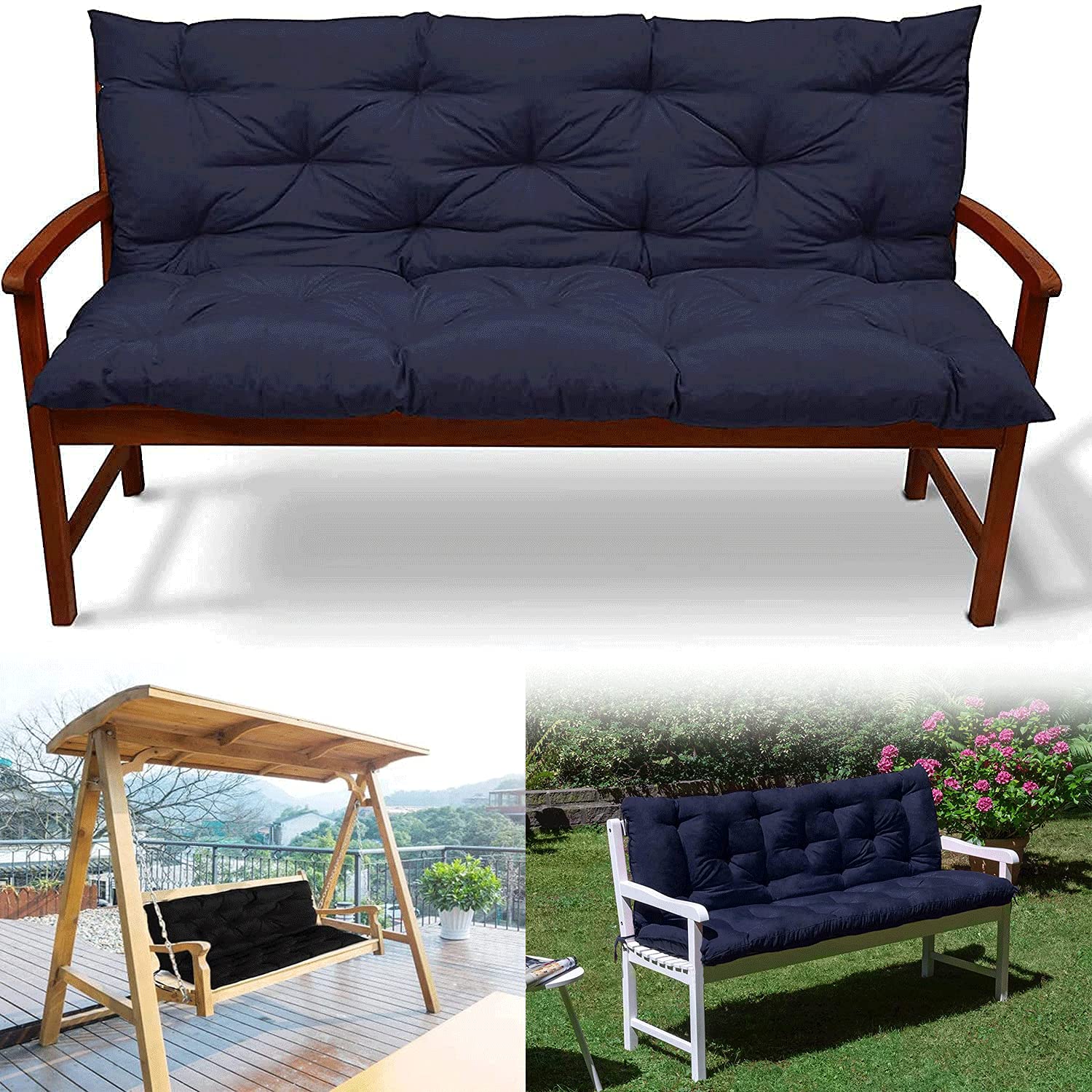 Outdoor/Indoor Bench Cushion with Backrest - 2 or 3 Seater Garden Swing Chair Cushion Set - Soft Thick Comfortable Replacement Seat Pads with Pillow for Patio Furniture - Perfect for Garden, Deck, and Poolside Relaxation