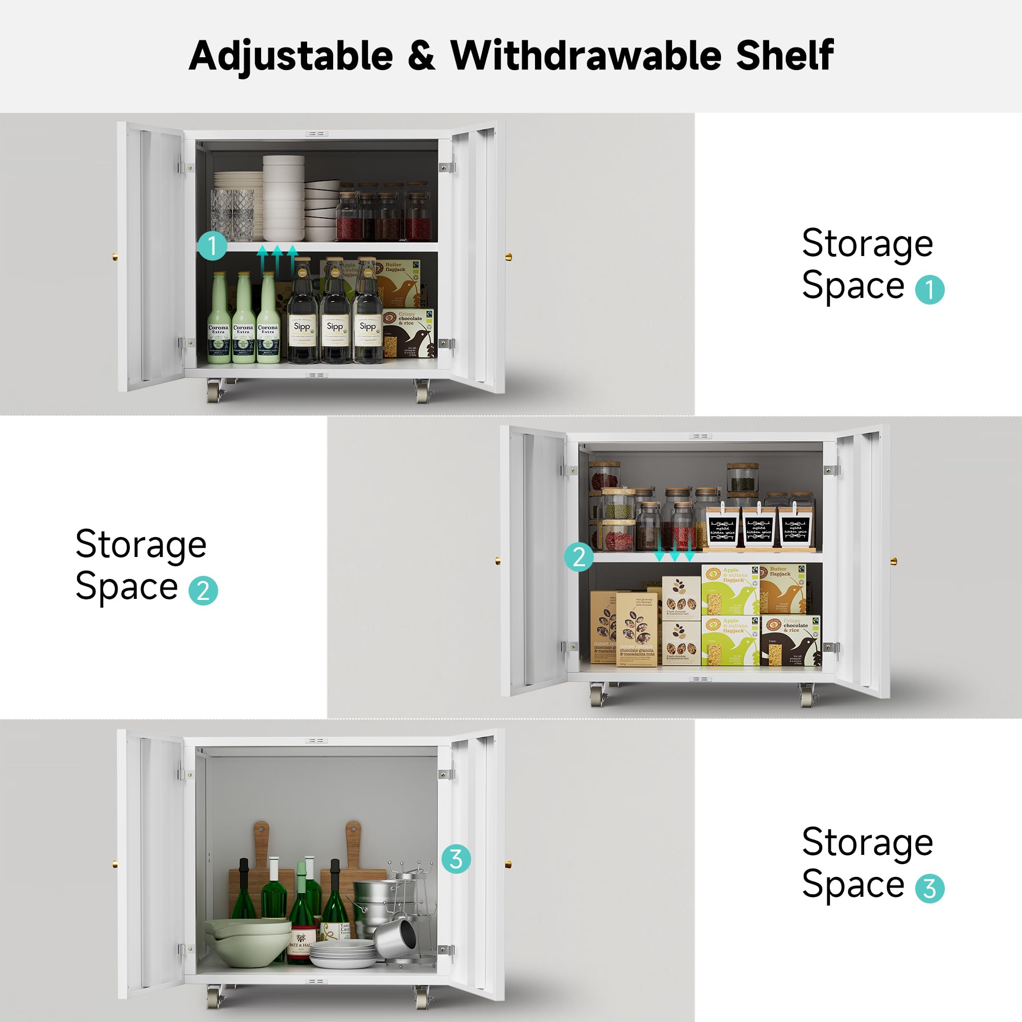 INMOZATA Adjustable Metal Fridge Cabinet with Wheels & Storage Shelves - 23.62