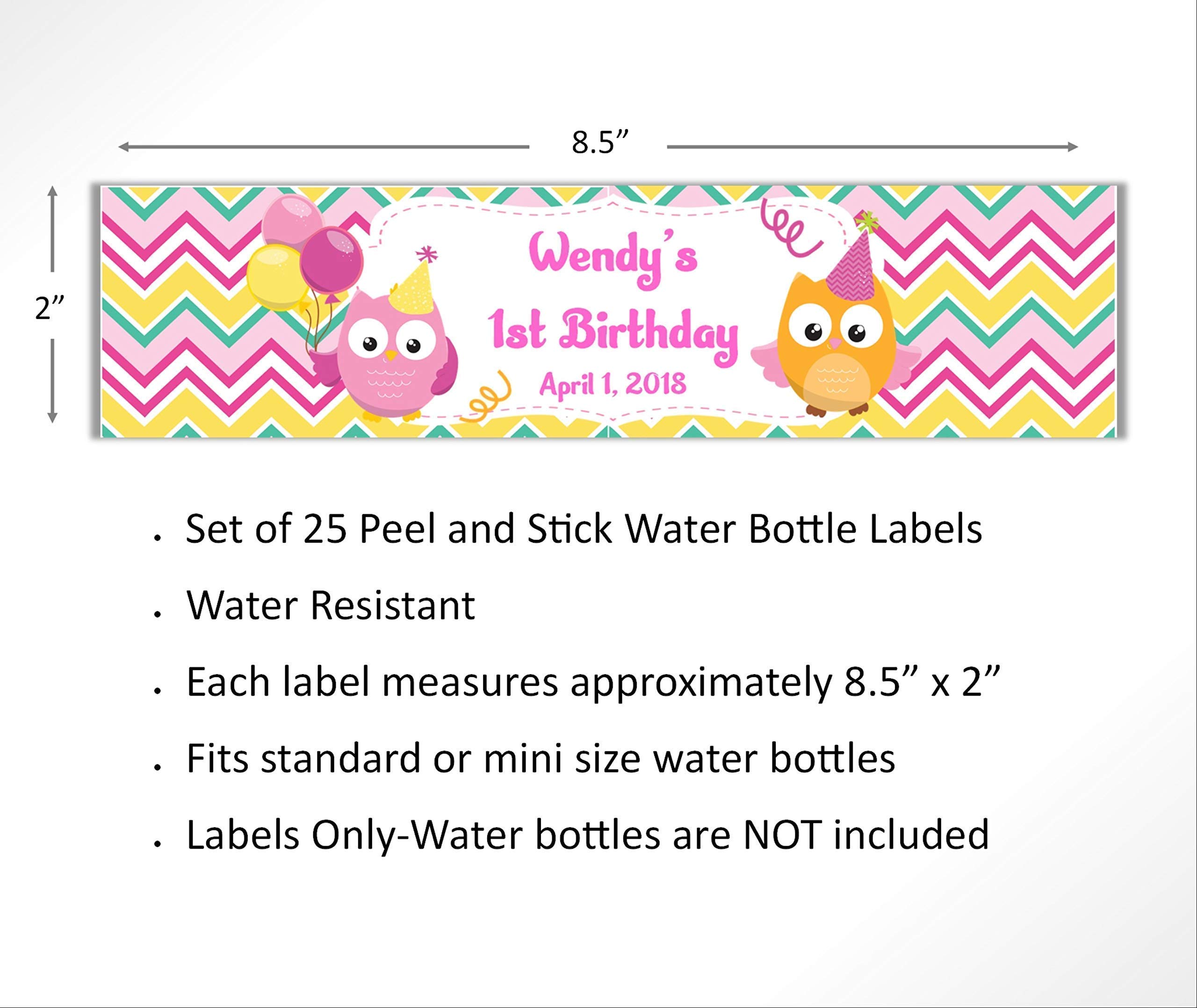 Personalized Owl Birthday Party Favors - Pack of 25 Peel & Stick Water Bottle Labels for Kids, Baby Showers & Themed Events - Perfect for Classroom Treats & Party Decorations
