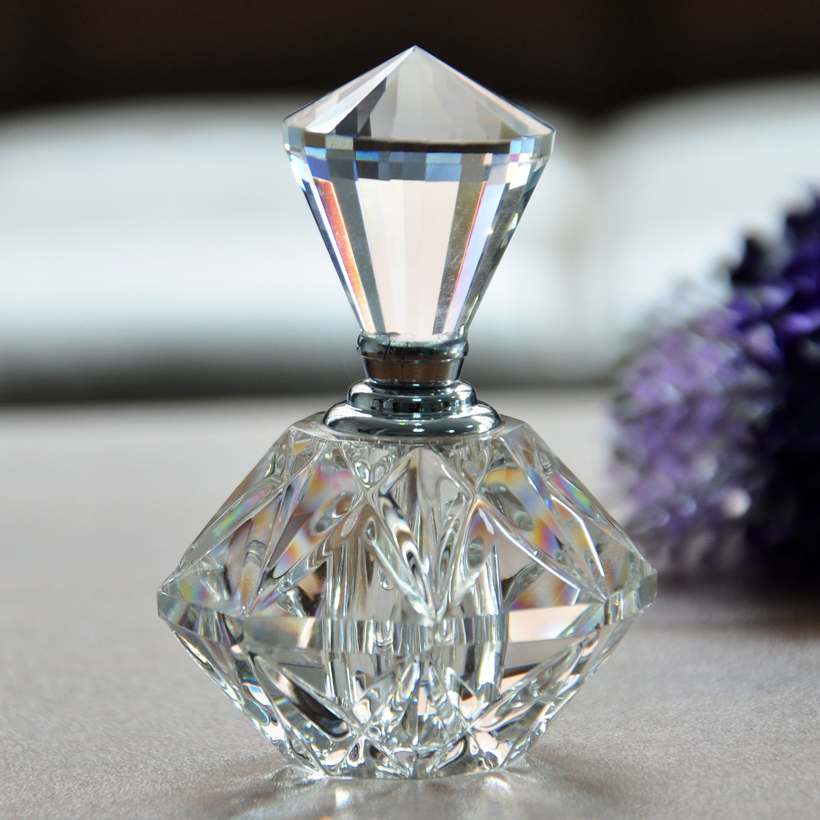 H&D HYALINE & DORA Clear Carved Crystal Refillable Perfume Bottle - Travel Size Mini Perfume Atomizer for Purse, Gift & Essential Oils - Perfect for Women's Handbag, Gym & On-the-Go Fragrance Refills