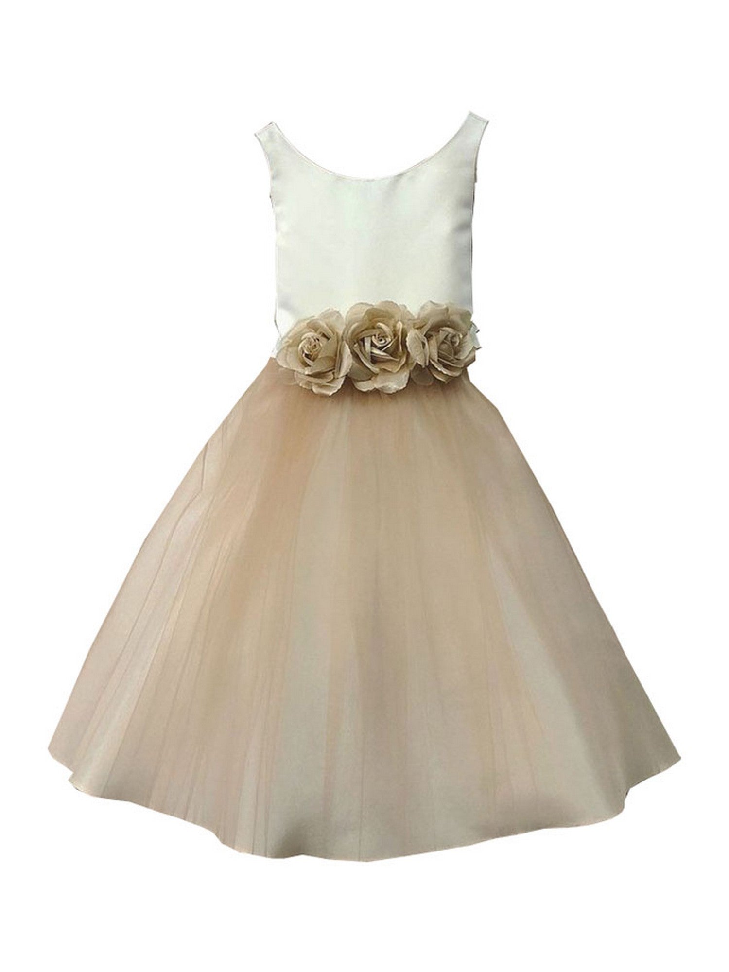 Champagne Silk Satin Tulle Junior Bridesmaid Dress for Big Girls - Size 8-12 | Perfect for Weddings, Prom, Quinceañera & Special Occasions