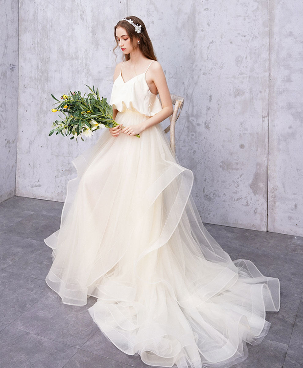 Elegant Light Champagne Tulle Long Prom Dress for Formal Events - Perfect for Homecoming, Quinceañera & Evening Galas