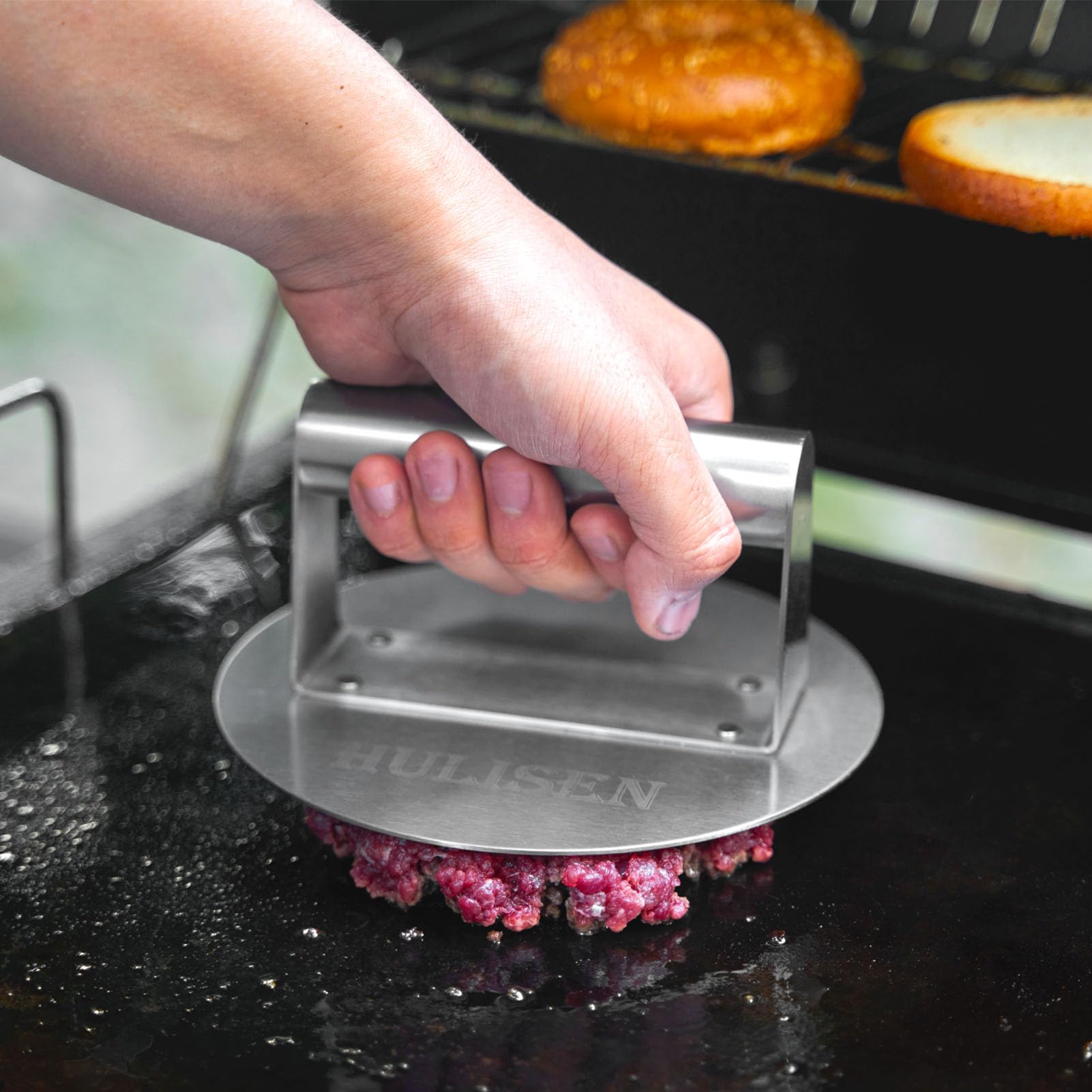 Premium Stainless Steel Burger Press Kit for Blackstone Griddle - Includes Burger Spatula & Smasher for Flat Top Grill Cooking - Perfect for BBQ, Hamburgers, Steak & Meat - Ideal for Backyard Grilling, Tailgating & Outdoor Cooking
