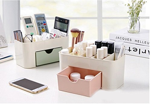 EAYIRA Plastic Cosmetic Makeup Storage Organizer with Adjustable Dividers - Perfect for Vanity, Bathroom & Travel Organization (Color May Vary)