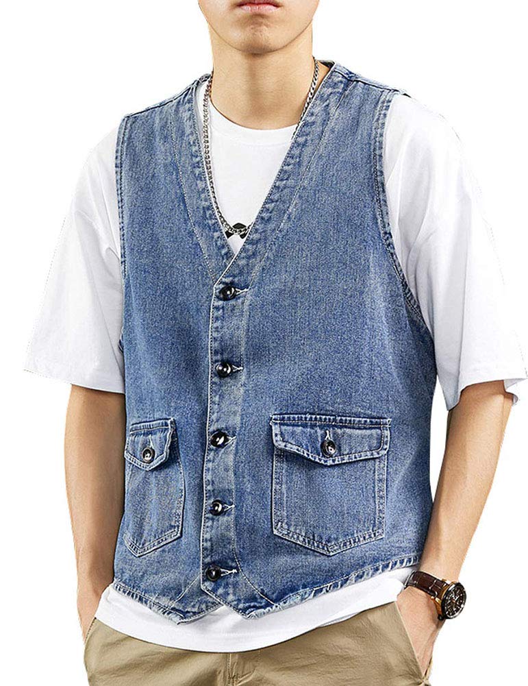 Vintage Wash Denim Vest Jacket for Men - Western Cowboy Button Down Shirt | Casual Wear, Rodeo Events & Country Style Outfits