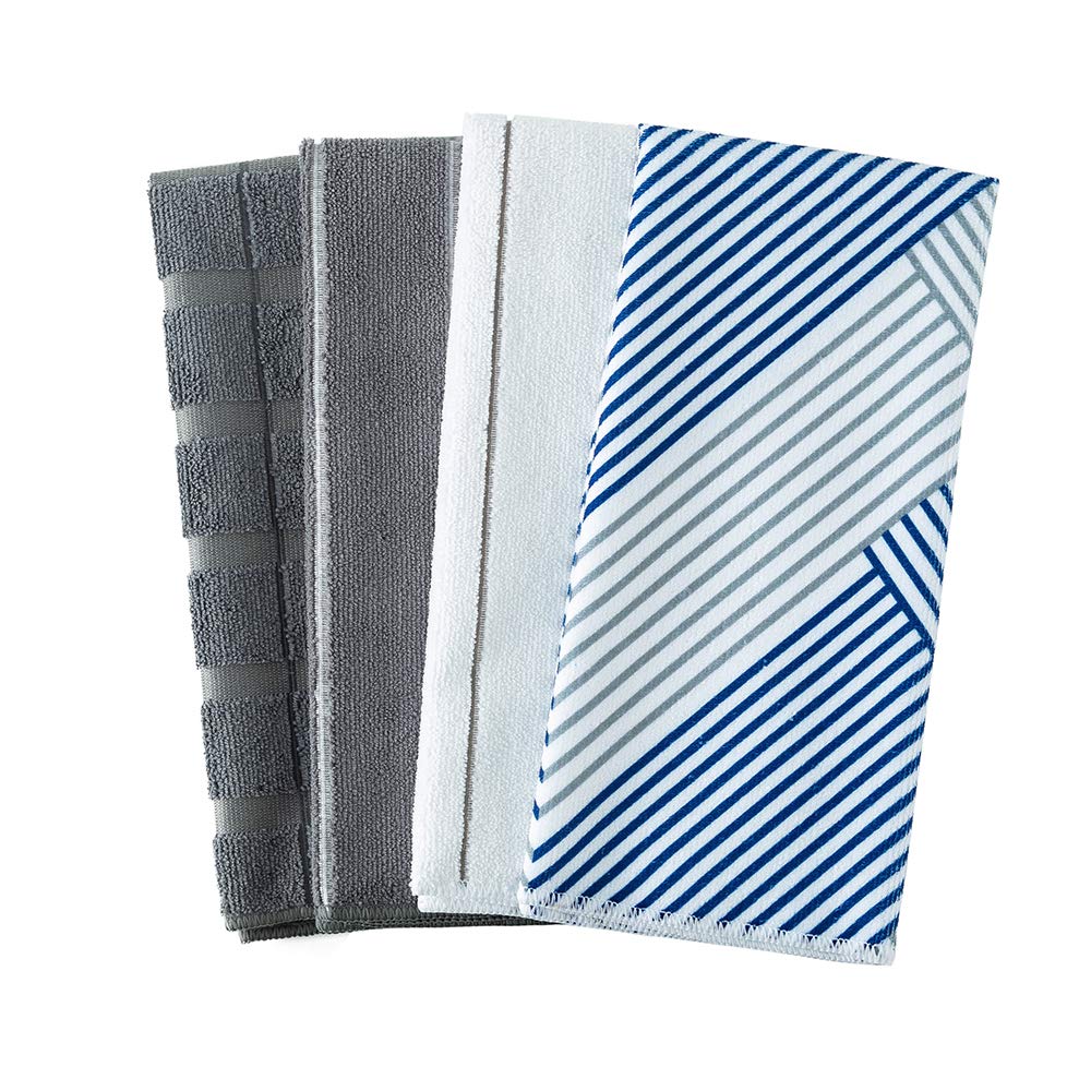 figolo Microfiber Kitchen Towels Set of 4 - Ultra Absorbent Dish Cloths, Soft Geometry Pattern, 26x18 Inches for Drying Dishes, Cleaning Countertops & Kitchen Use