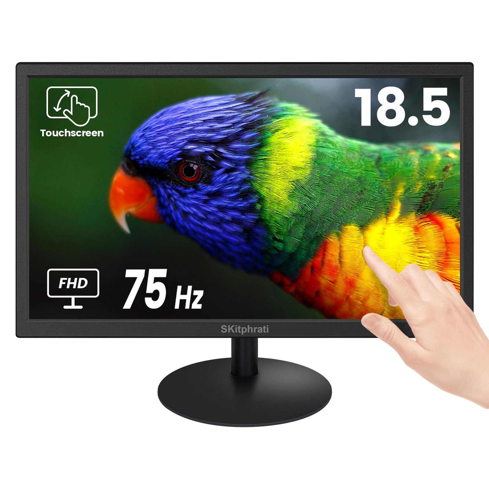 18.5 Inch 1366x768 PC Touchscreen Monitor - 10-Point Multi-Touch Display with HDMI, VGA & USB Type B Ports, 75Hz Refresh Rate, 16:9 Aspect Ratio, VESA Mount Compatible - Perfect for POS Systems, Windows, Raspberry Pi, and Secondary Monitor Setup