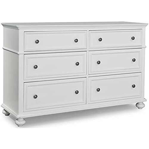 Legacy Classic Madison 6-Drawer White Wood Dresser with Nickel Knobs - Perfect for Bedroom, Nursery & Guest Room Storage Organization