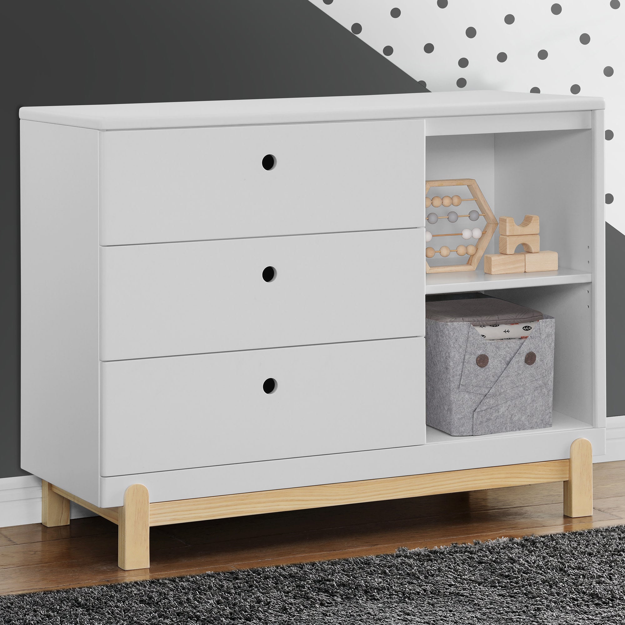 Poppy 3 Drawer Dresser with Cubbies - Modern Wooden Storage Cabinet for Bedroom, Nursery & Kids Room Organization - Perfect for Clothes, Toys & Accessories
