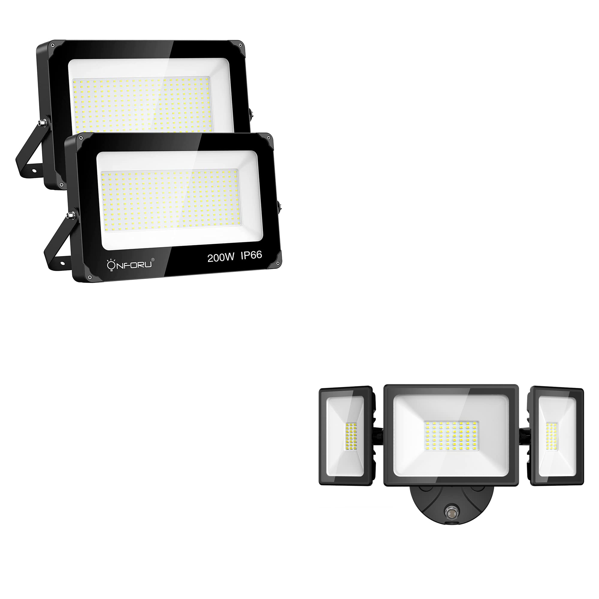 Onforu 2 Pack 200W LED Flood Light & 70W LED Dusk to Dawn Security Light, 22000LM & 6200LM High Brightness, 6500K Daylight White, IP65 Waterproof Outdoor Flood Light for Garage, Patio, Yard, Playground, Warehouse & Backyard Security Lighting