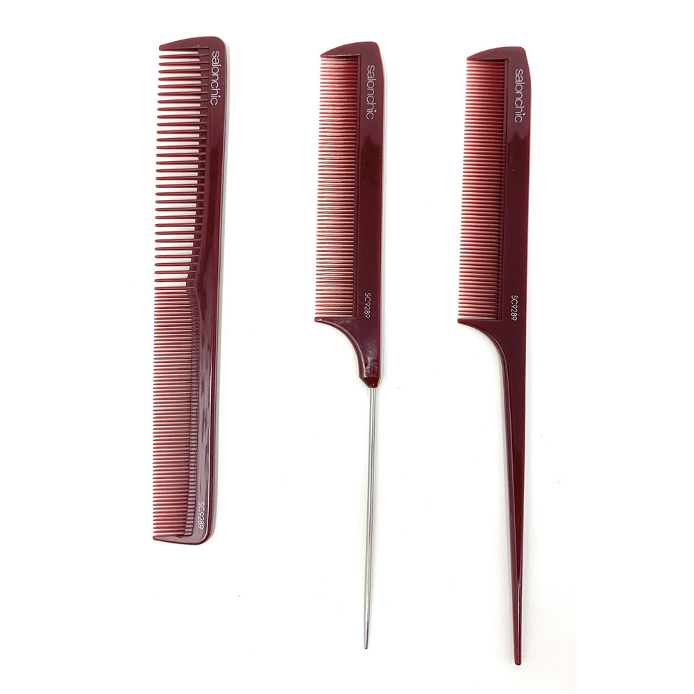 Salonchic 3 Piece Professional Hair Comb Set for Styling, Detangling & Smoothing - Perfect for Salons, Home Use & Travel