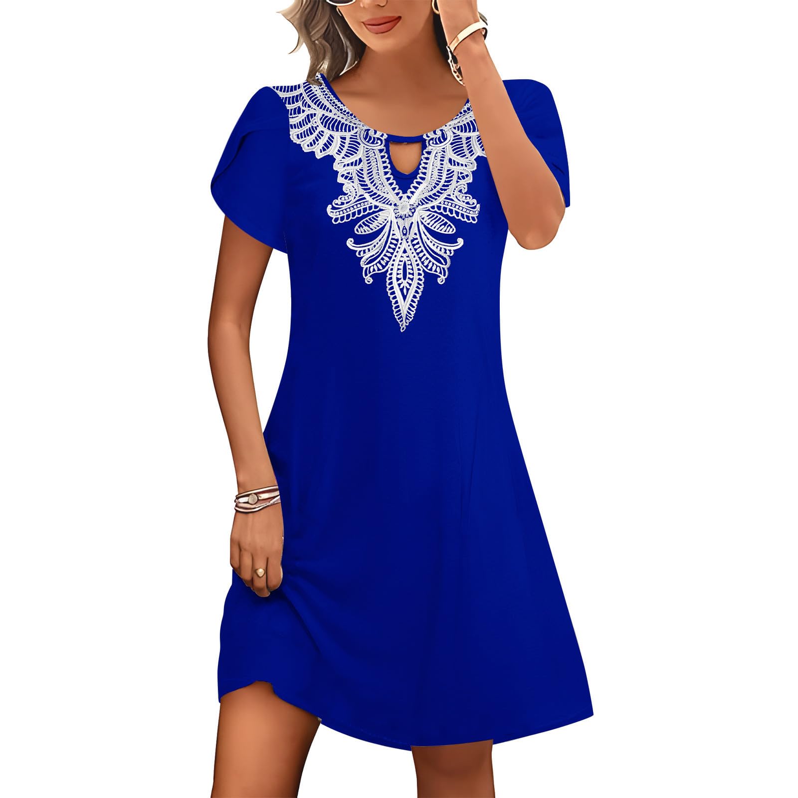 Women's Floral A-Line Mini Dress - Short Sleeve Casual T-Shirt Dress with Pockets | Perfect for Summer Beach, Vacation & Everyday Wear