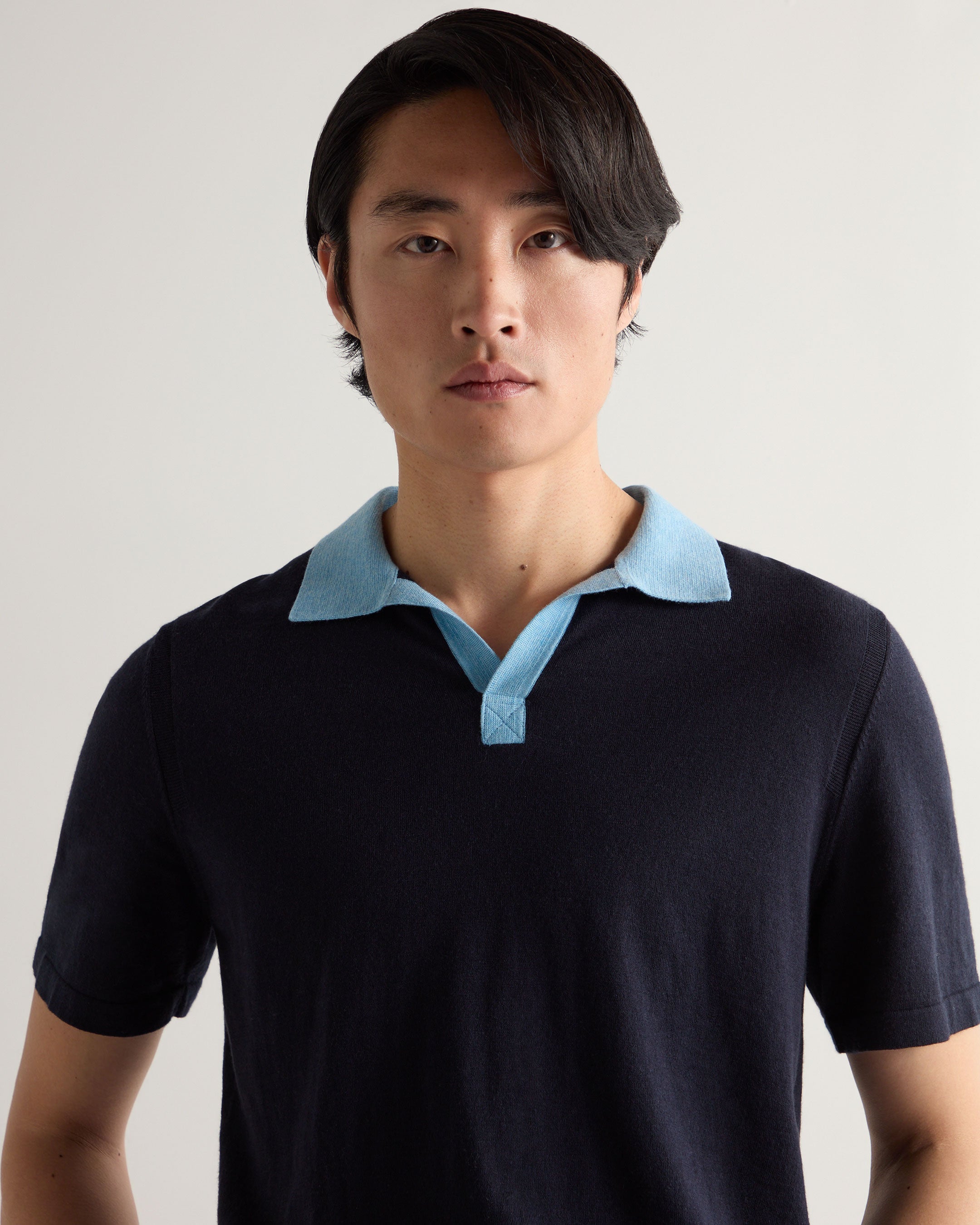 Premium Men's Polo Shirt - Soft Cotton Cashmere Blend, Navy Blue - Perfect for Casual Wear, Office & Outdoor Activities