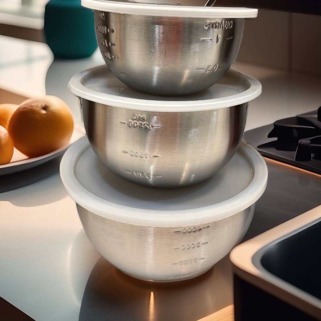 3-Piece Mixing Bowl Set with Lids - Stainless Steel Nesting Bowls for Baking, Cooking & Food Prep - Perfect for Kitchen, Restaurants & Meal Prepping