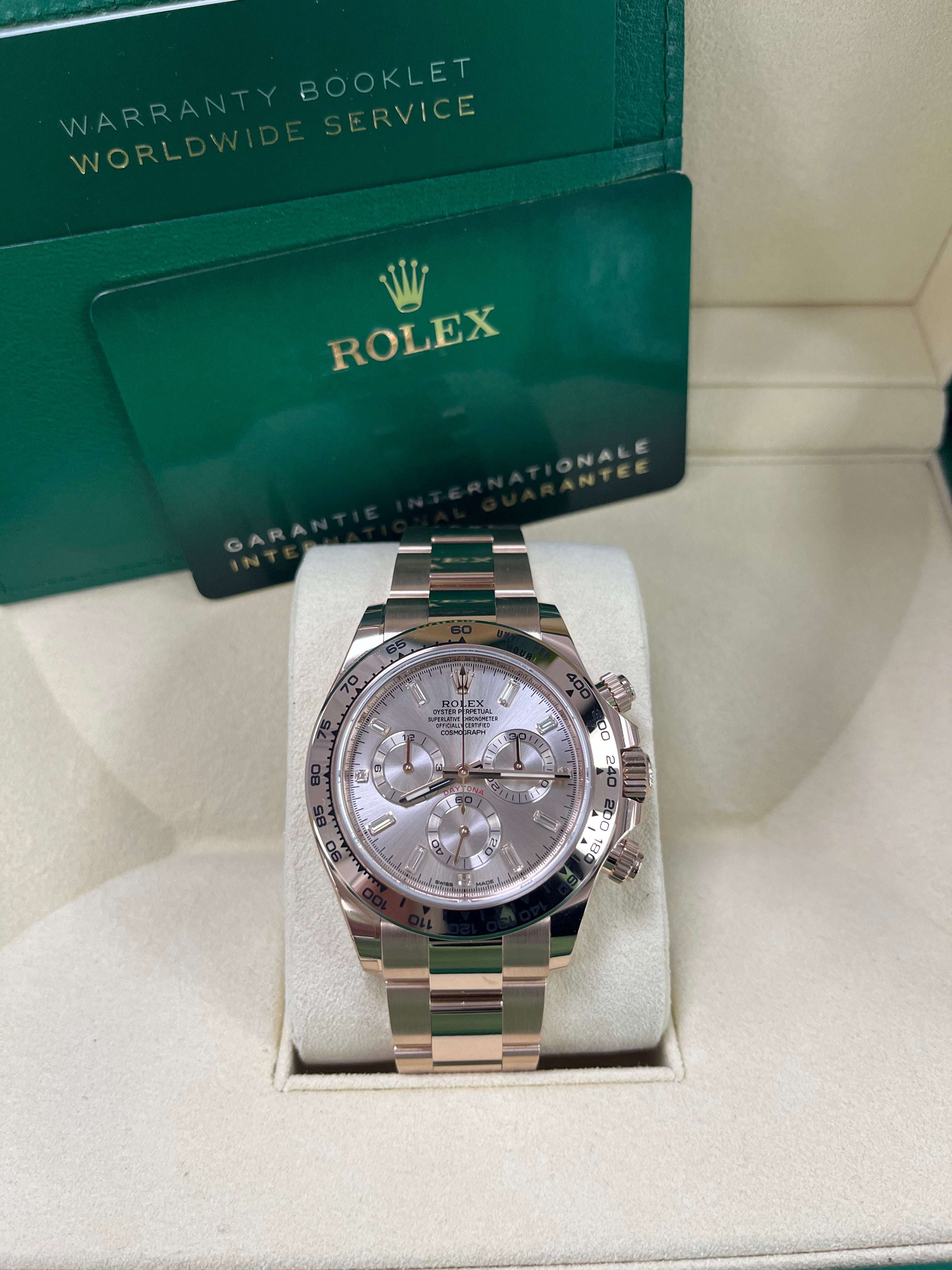 Rolex Daytona 116505 40mm Everose Gold Rose Diamond Baguette Watch with Oyster Bracelet - Luxury Men's Timepiece for Business, Gala & Special Occasions