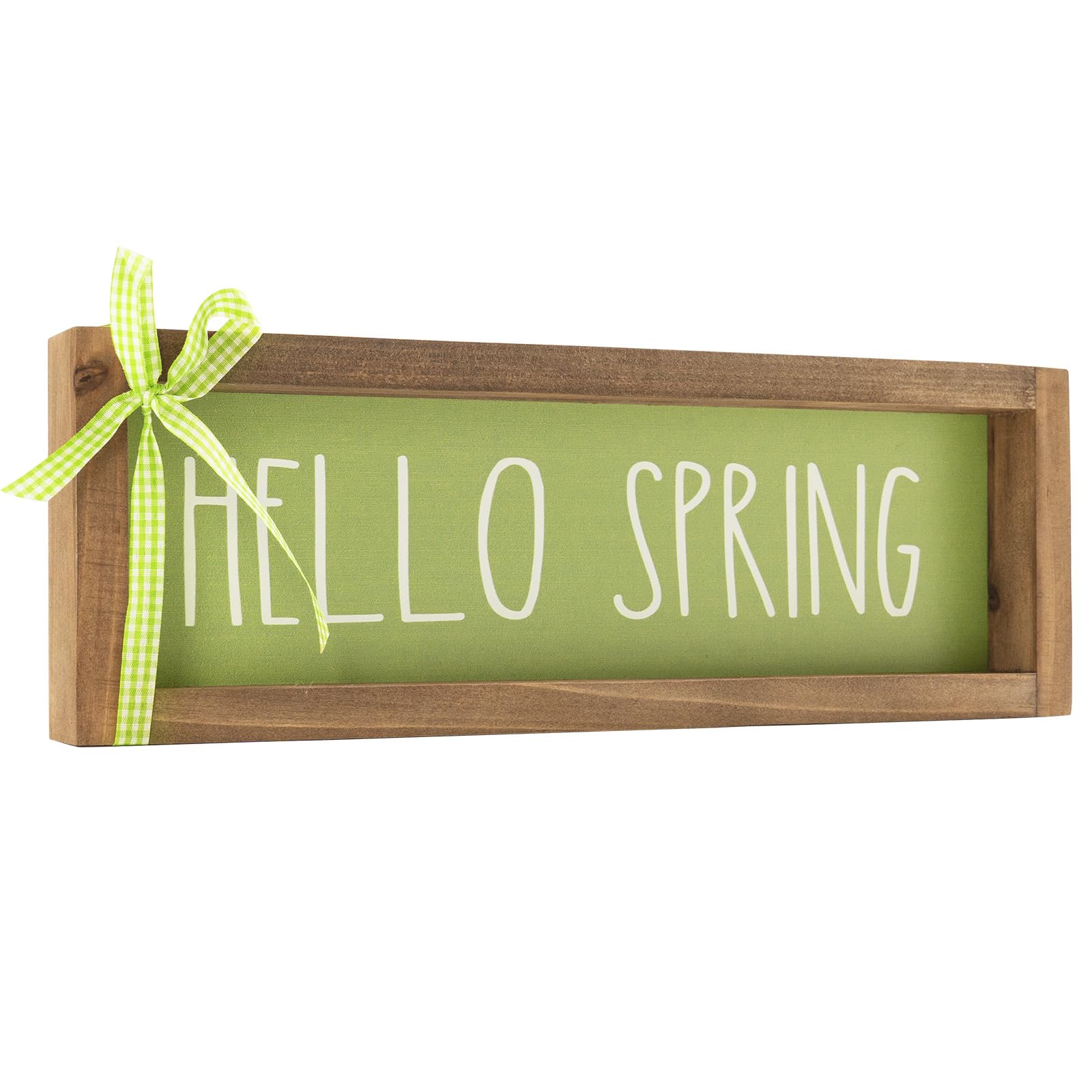 Hello Spring Wooden Sign - Farmhouse Home Decor for Wall, Table, Office Desk & Shelf - Seasonal Indoor Decoration Centerpiece for Mantle, Living Room & Entryway