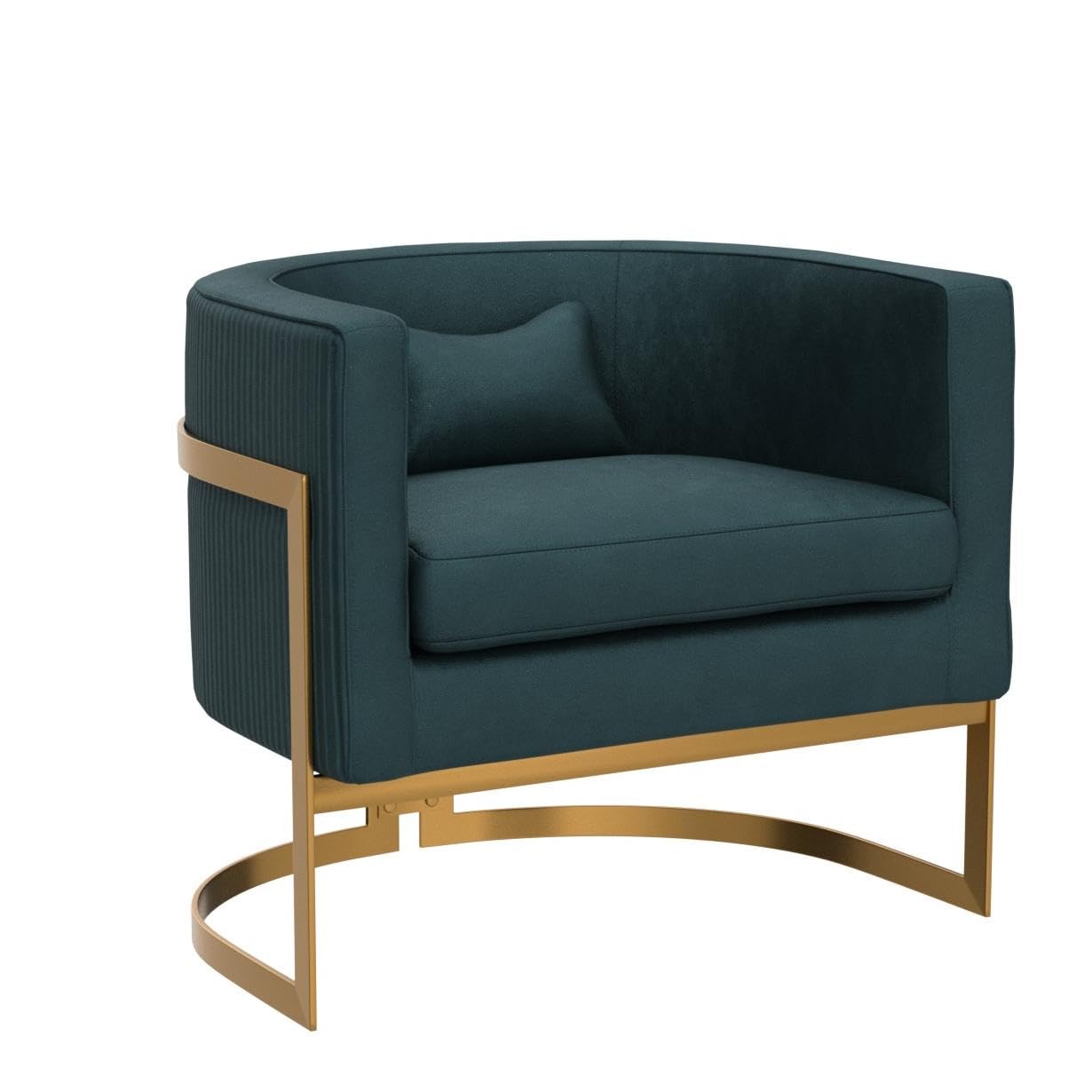 Velvet Accent Chair with Gold Legs - Modern Upholstered Armchair for Living Room, Bedroom & Office - Lake Blue Barrel Chair for Cozy Seating & Stylish Home Decor