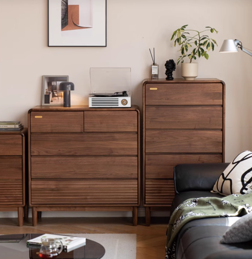 Premium Black Walnut Solid Wood Storage Cabinet with Drawers - Handcrafted Dresser for Bedroom, Living Room & Office Organization