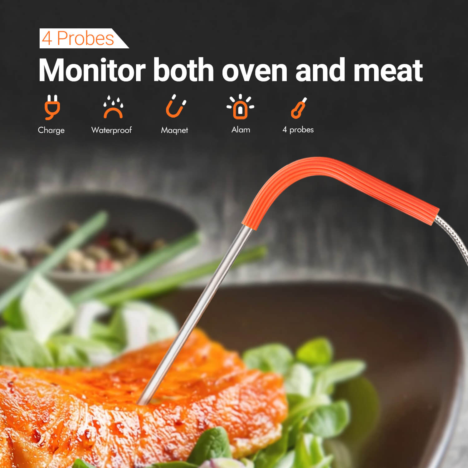 Wireless BBQ Meat Thermometer IBBQ 4T - 4 Probes Smart Grill Temperature Monitor for Smoking, Grilling & Roasting - Perfect for Backyard BBQs, Camping & Outdoor Cooking
