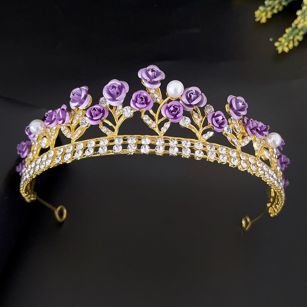 Purple Rose Crystal Jewelry Crown - Elegant Crystal Tiara for Women, Bridal Accessories, Princess Party, Cosplay & Special Occasions