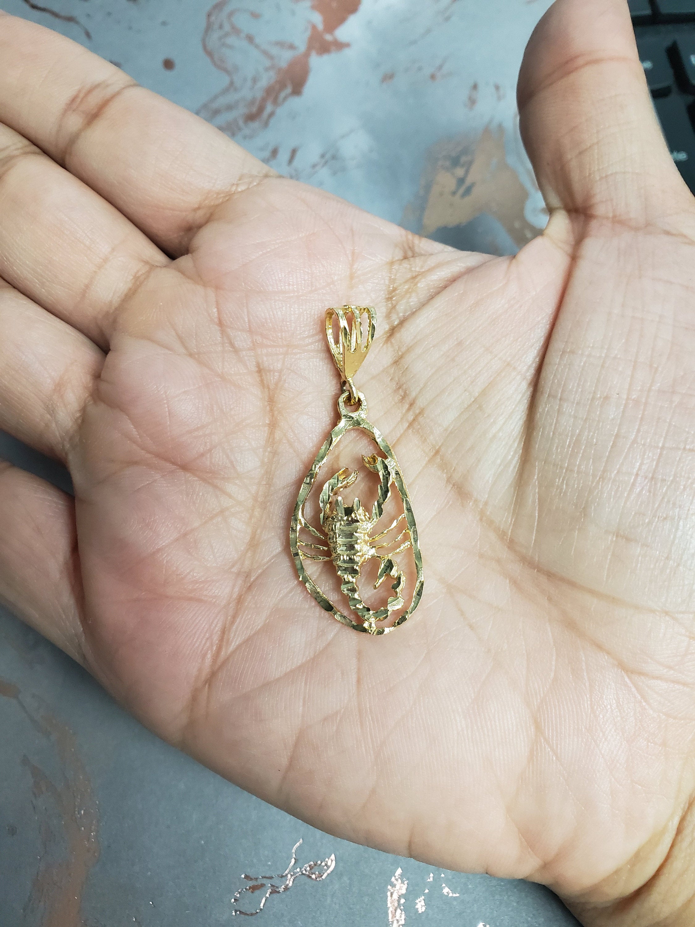 14K Yellow Gold Scorpion Pendant with Diamond Cuts - Elegant Jewelry Gift for Women, Perfect for Birthday, Anniversary & Special Occasions