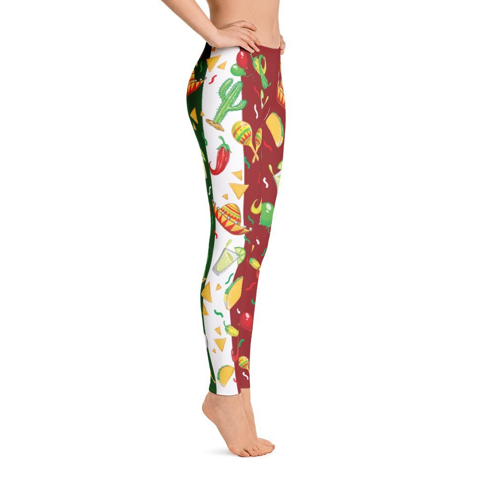 Women's Cinco De Mayo Fiesta Mexican Flag Leggings - USA Made Stretchy Yoga Pants for Festivals, Parties & Workouts