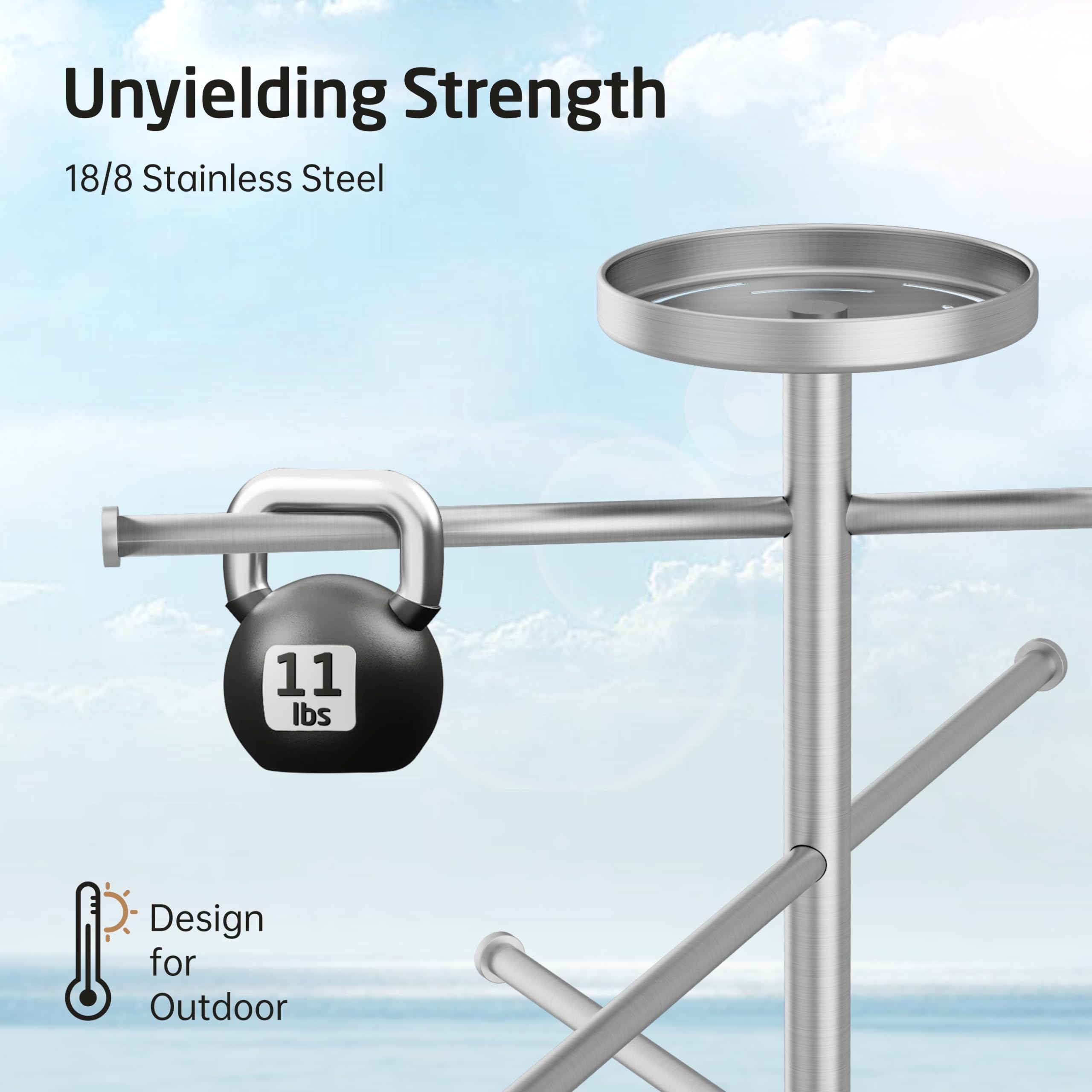 Premium 5-Ft Stainless Steel Outdoor Towel Rack with Weighted Base - Adjustable 3-Arm Design & Storage Tray - Brushed 18/8 Stainless Steel - Perfect for Poolside, Hot Tub, Patio & Backyard Use