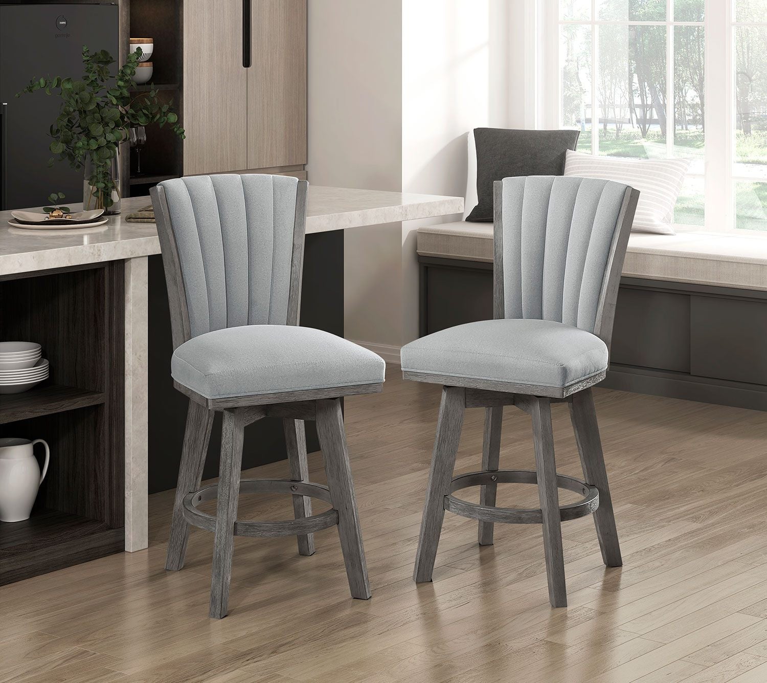 Corvallis Grey Counter Stools Set of 2 - Modern Kitchen Bar Stools for Breakfast Nook, Island Seating & Home Decor