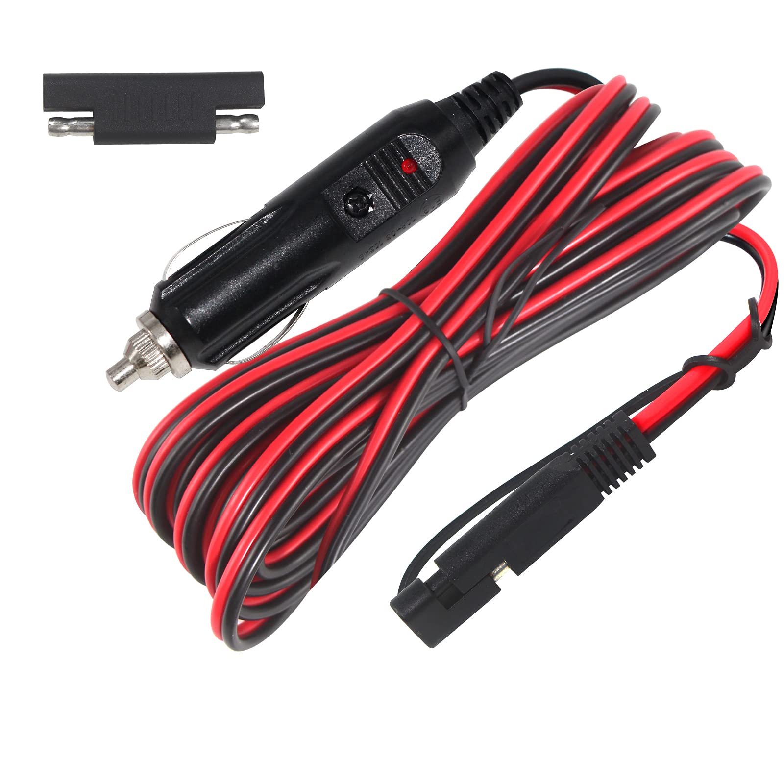 15FT 12V Cigarette Lighter to SAE Extension Cable - Quick Release Battery Charging Power Cord with Reverse Polarity Adapter for Car, RV, Boat, Sprayer & Trickle Charging - Durable Automotive Accessory for Road Trips & Emergency Power Supply