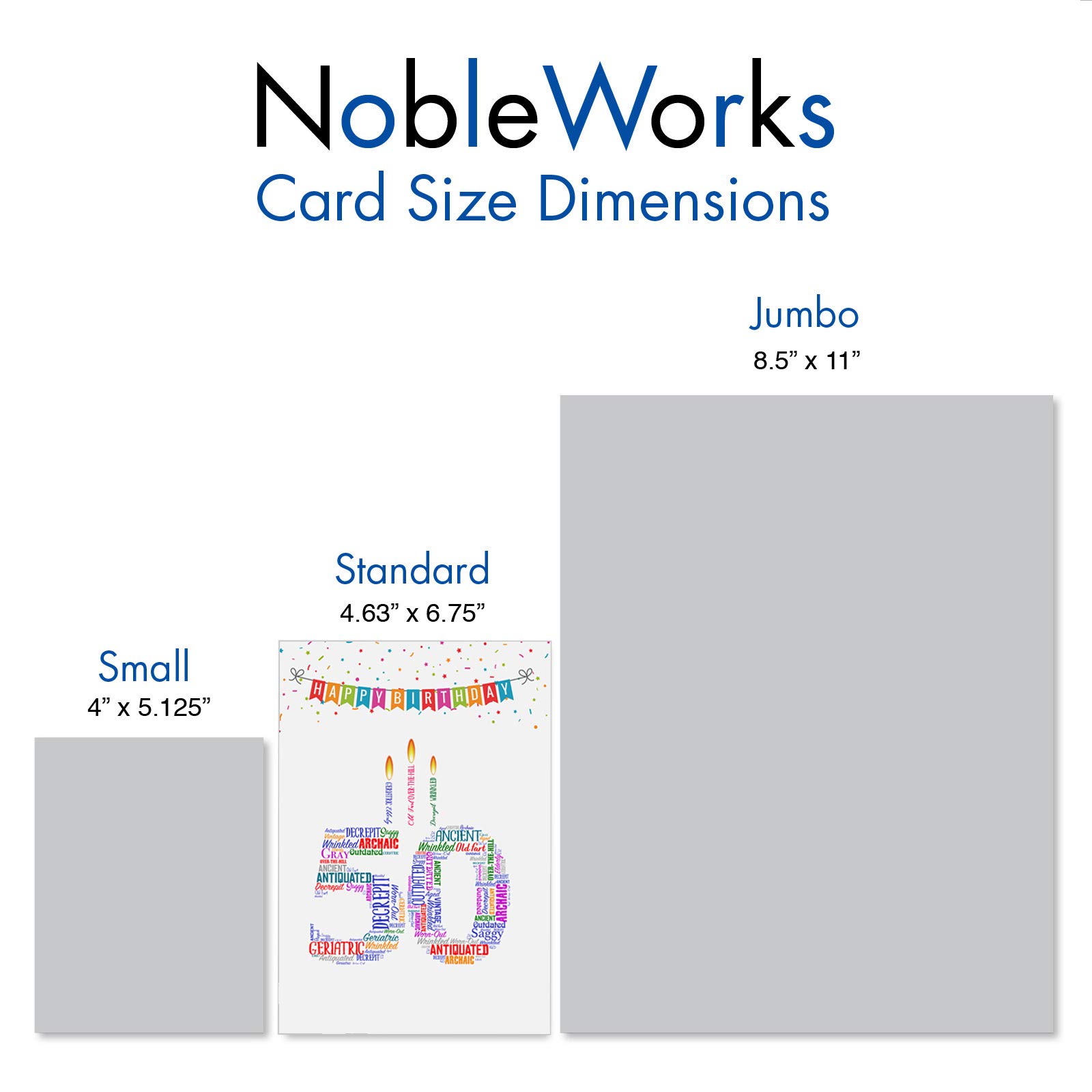 Funny 50th Birthday Card - Milestone 50 Years Celebration Notecard with Envelope - Humorous Word Cloud Design C3249MBG - Perfect for Husband, Wife, Friend & Coworker Birthday Gifts