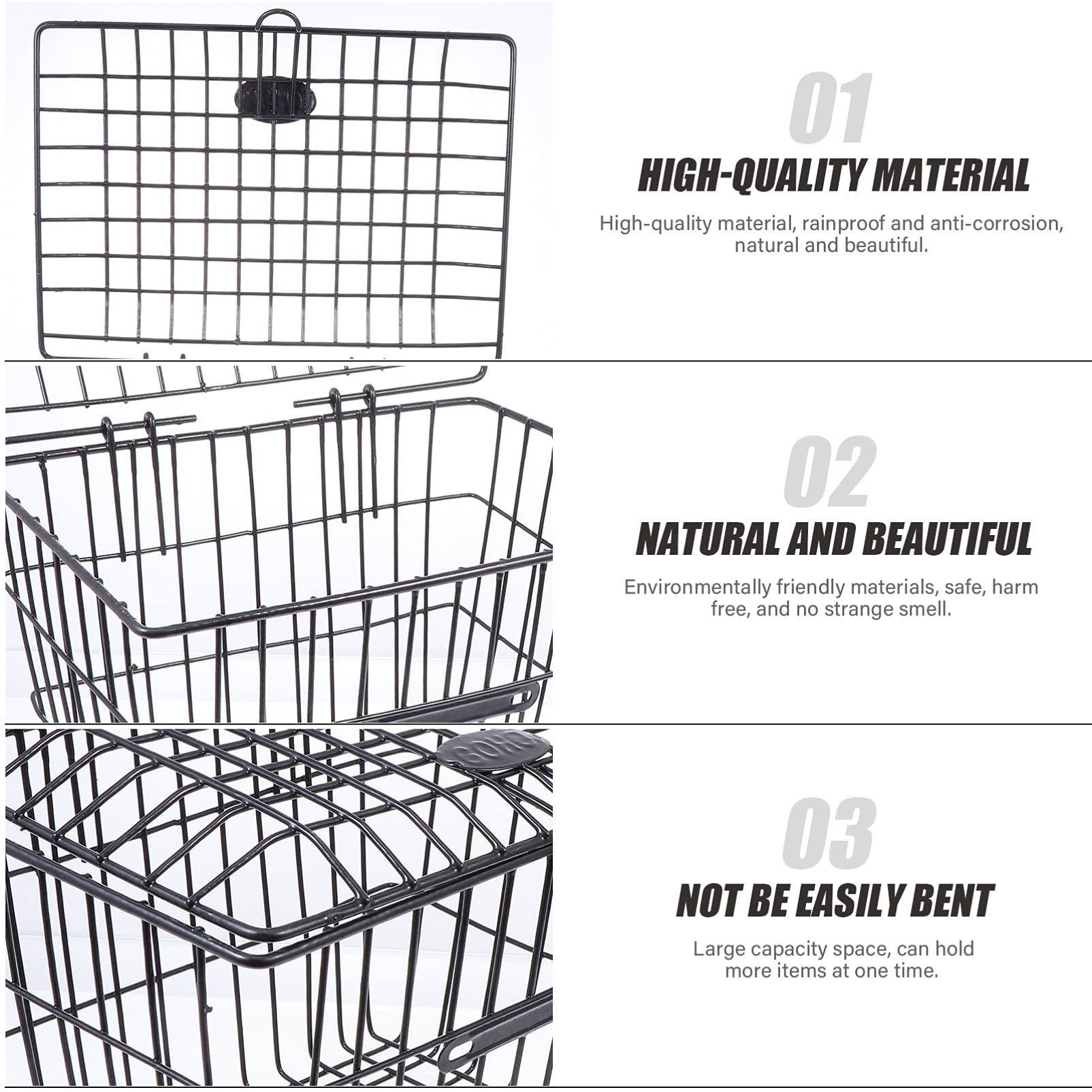 LIOOBO Metal Wire Bike Basket with Lid - Front & Rear Bicycle Storage Basket, Handlebar Organizer for Mountain Bike, Road Bike, Commuter Bike - Perfect for Groceries, Picnics, and Daily Errands (Black)