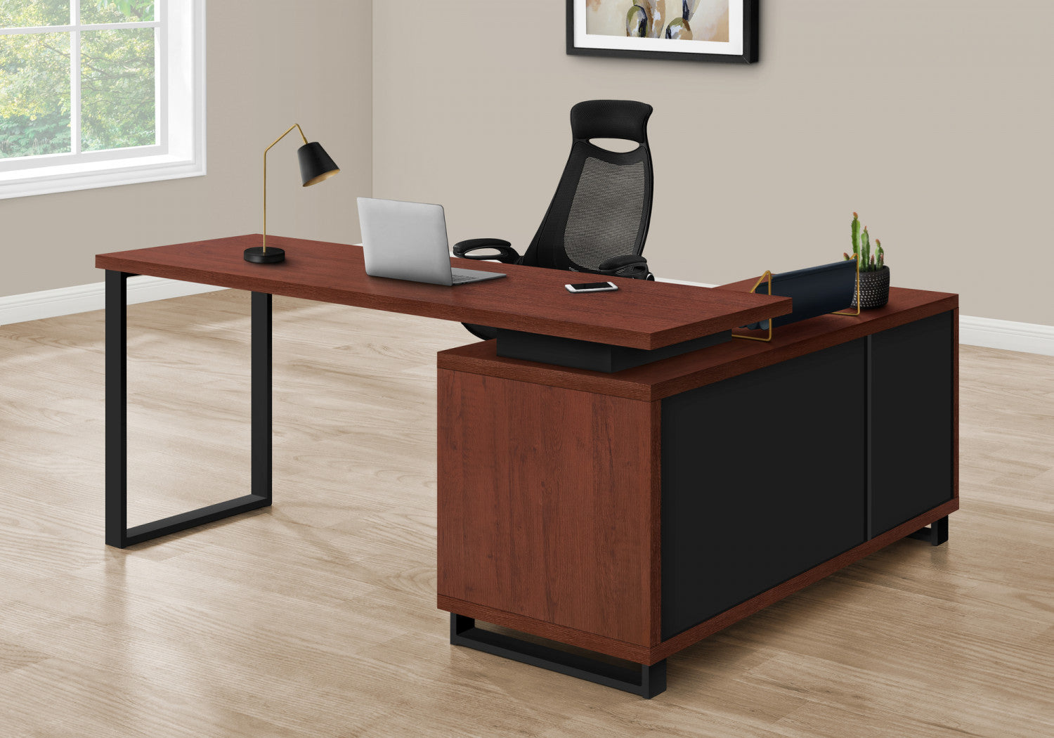 Premium Runo Desk with Cherry Wood Finish - Stylish and Durable Home Office Furniture for Work or Study
