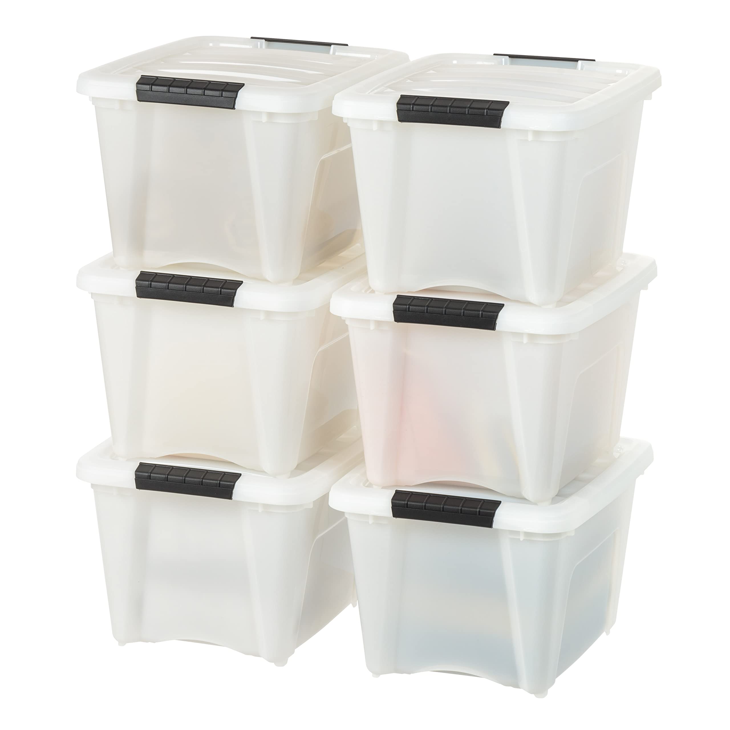 IRIS USA 19 Quart Stackable Plastic Storage Bins with Lids - 6 Pack BPA-Free Organizing Containers | Made in USA | Durable Nestable Design with Secure Latches & Pull Handles | Perfect for Home Organization, Closet Storage & Pantry Organization (Pearl White)