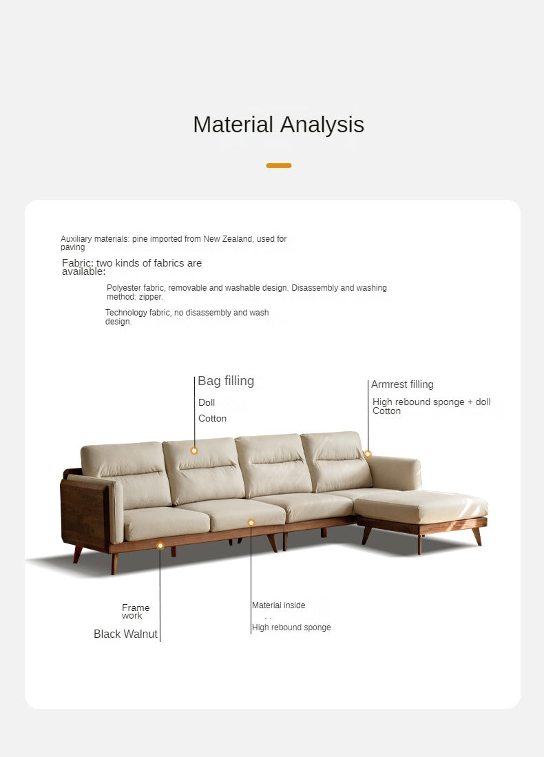 Premium Black Walnut Solid Wood Sofa with High-Tech Fabric Upholstery - Modern Living Room Furniture for Home & Office Comfort