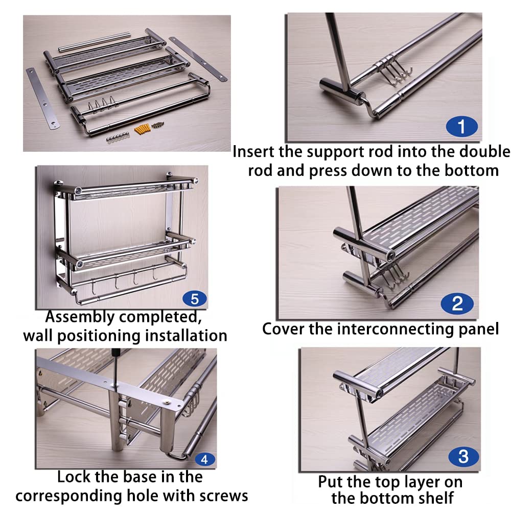 No Drill Adhesive Wall Mounted Bathroom Shelf - 15.75 Inch Rustproof Bathroom Organizer for Towels, Toiletries & Essentials | Perfect for Bathroom, Shower, Kitchen, Laundry Room & Dorm Storage