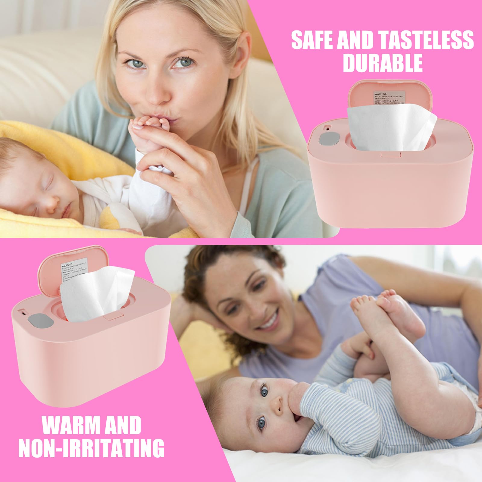 **USB Portable Baby Wipes Warmer with Thermostat Control – Even Heating for Car, Home & Nursery – Pink Wipes Dispenser | Perfect for Diaper Changes & On-the-Go Care**
