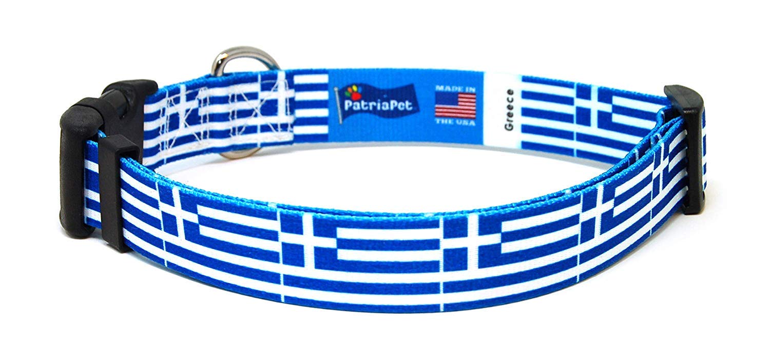 Greek Flag Dog Collar for Small Dogs - Quick Release Buckle & Adjustable - Made in USA - Perfect for Travel, Walks & Patriotic Pet Fashion