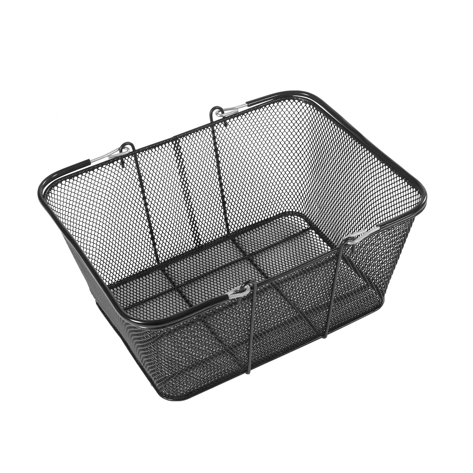 12-Piece 19L Black Wire Mesh Shopping Baskets with Handles - 15.7x12x7 Inches, 10kg/22lbs Capacity - Durable Iron Store Baskets for Supermarket, Retail, Bookstore - Perfect for Organizing Groceries, Books & Retail Merchandise