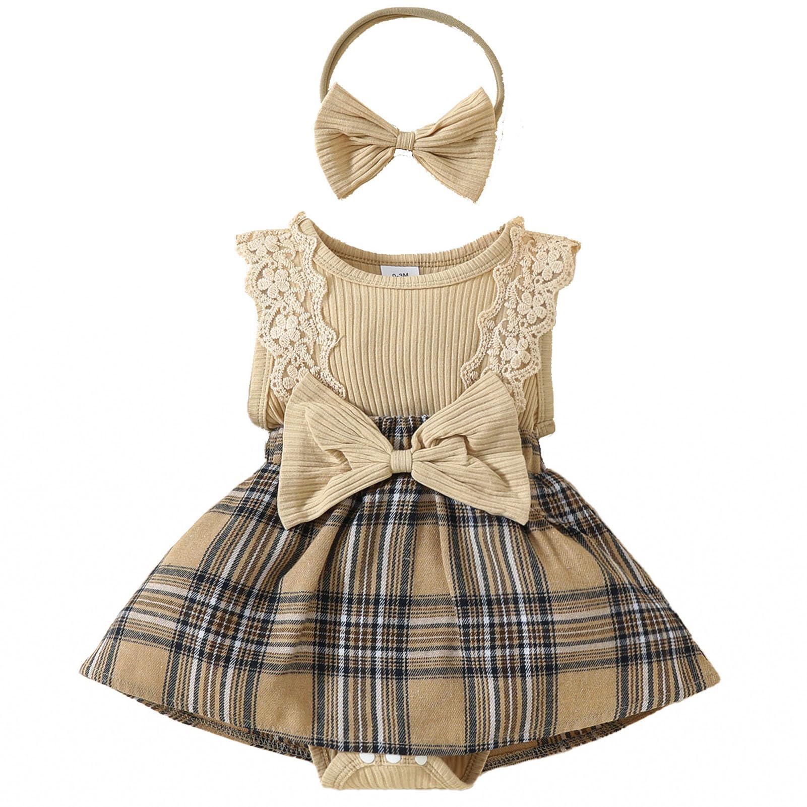 Newborn Baby Girl Clothes - Spring Summer Sleeveless Romper & Floral Plaid Dress Set with Headband | Cute Outfits for Photoshoot, Party & Daily Wear