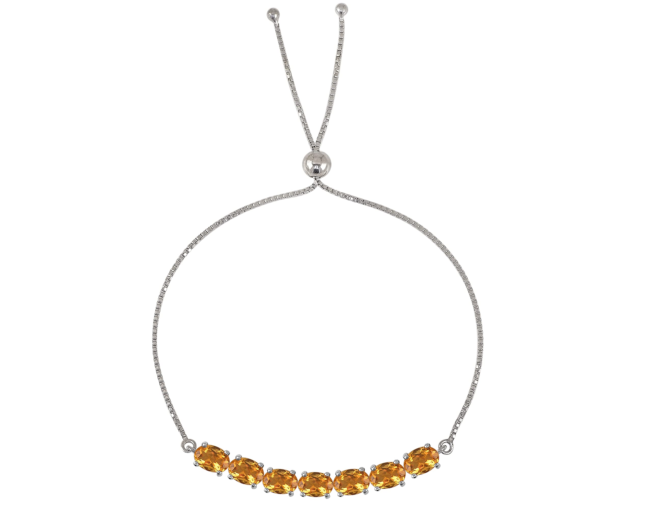 Premium 7X5 Oval 100% Natural Citrine Adjustable Sterling Silver Bolo Bracelet for Women & Girls | Elegant Jewelry Gift for Birthdays, Anniversaries & Special Occasions