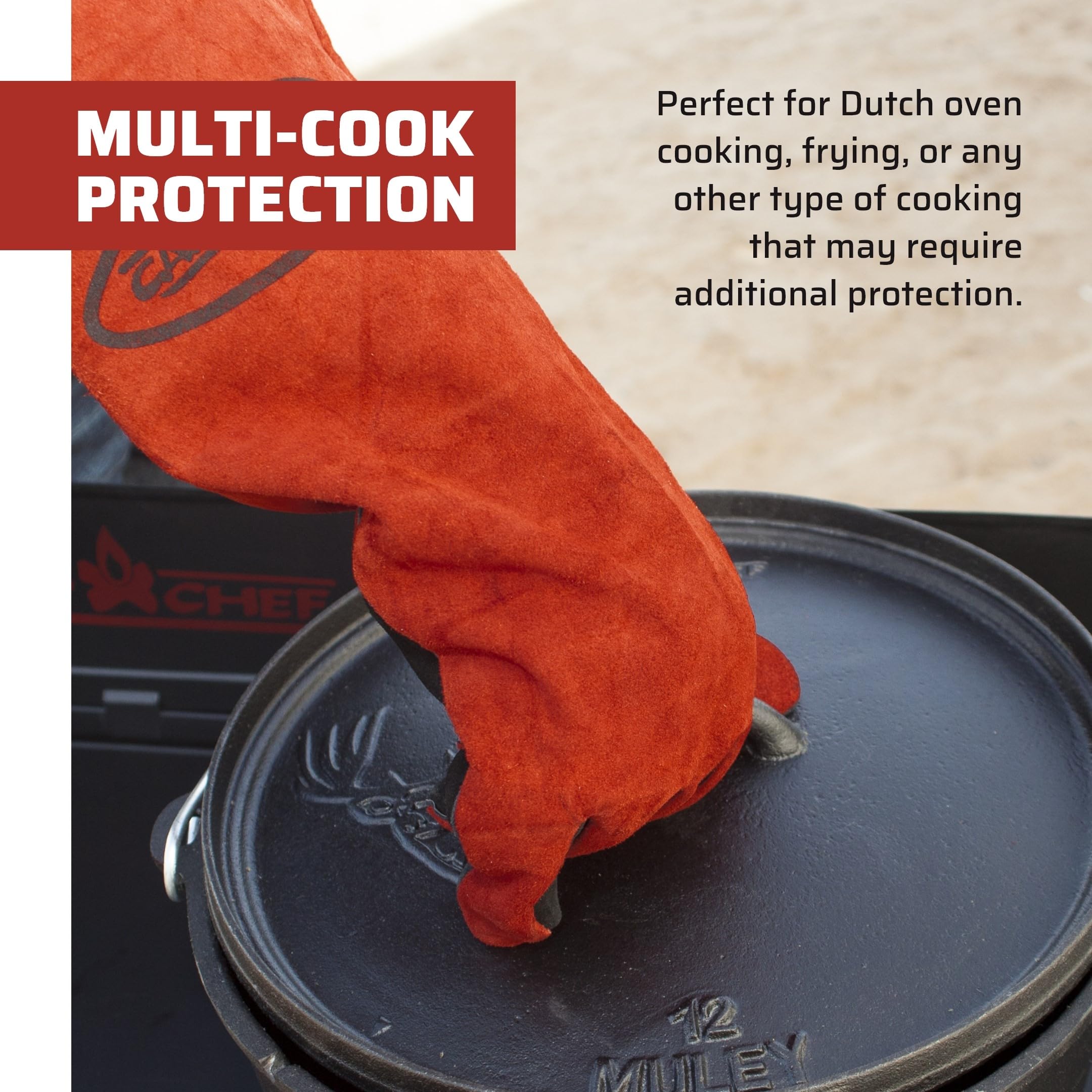 Camp Chef Heat-Resistant Leather Gloves for Dutch Oven, BBQ, Grilling & Frying - Best Heat-Protectant Cooking Gloves for Outdoor Camping, Fire Pit & Kitchen Use